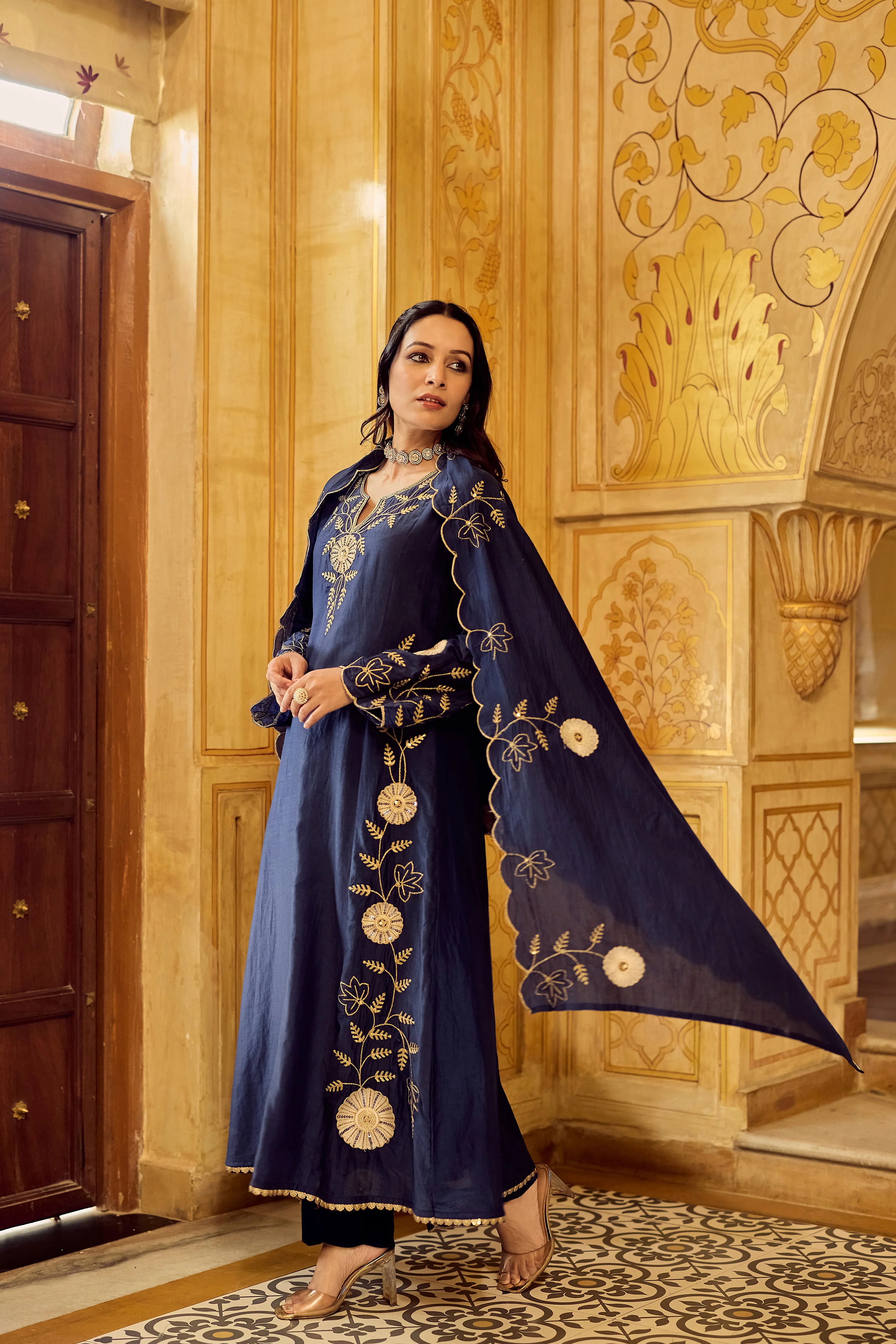 Midnight Bloom Chanderi Suit Set - Image 10