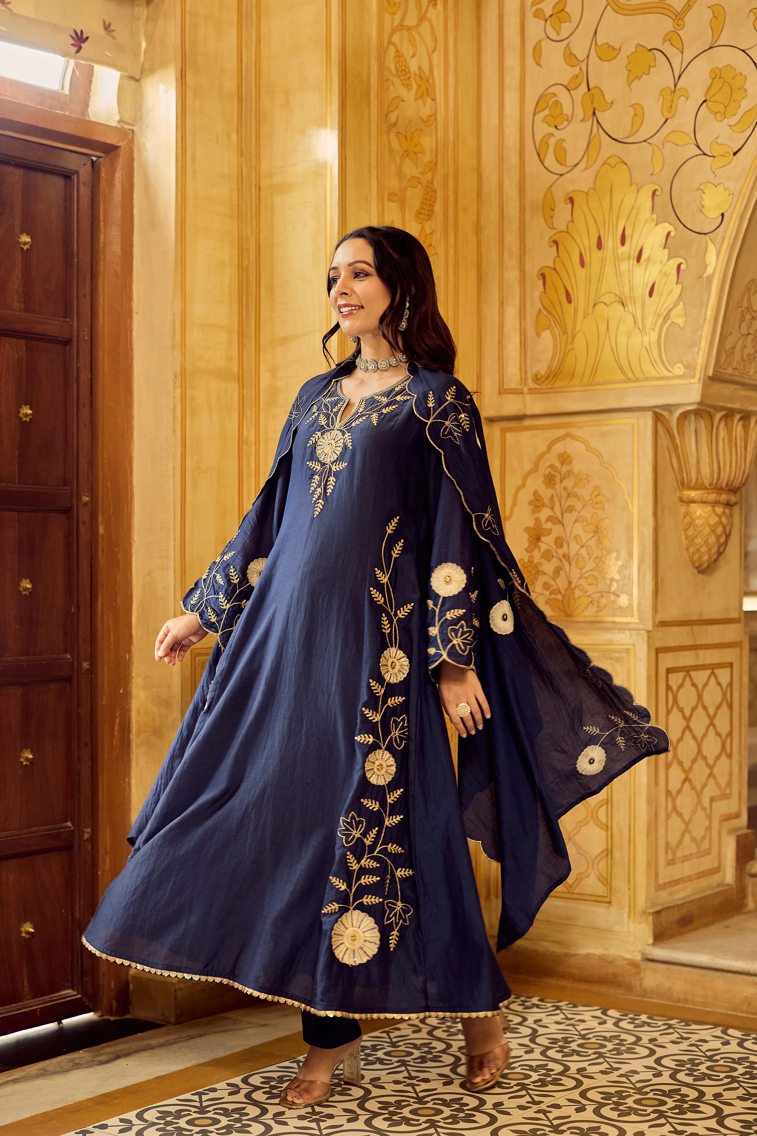 Midnight Bloom Chanderi Suit Set - Image 11