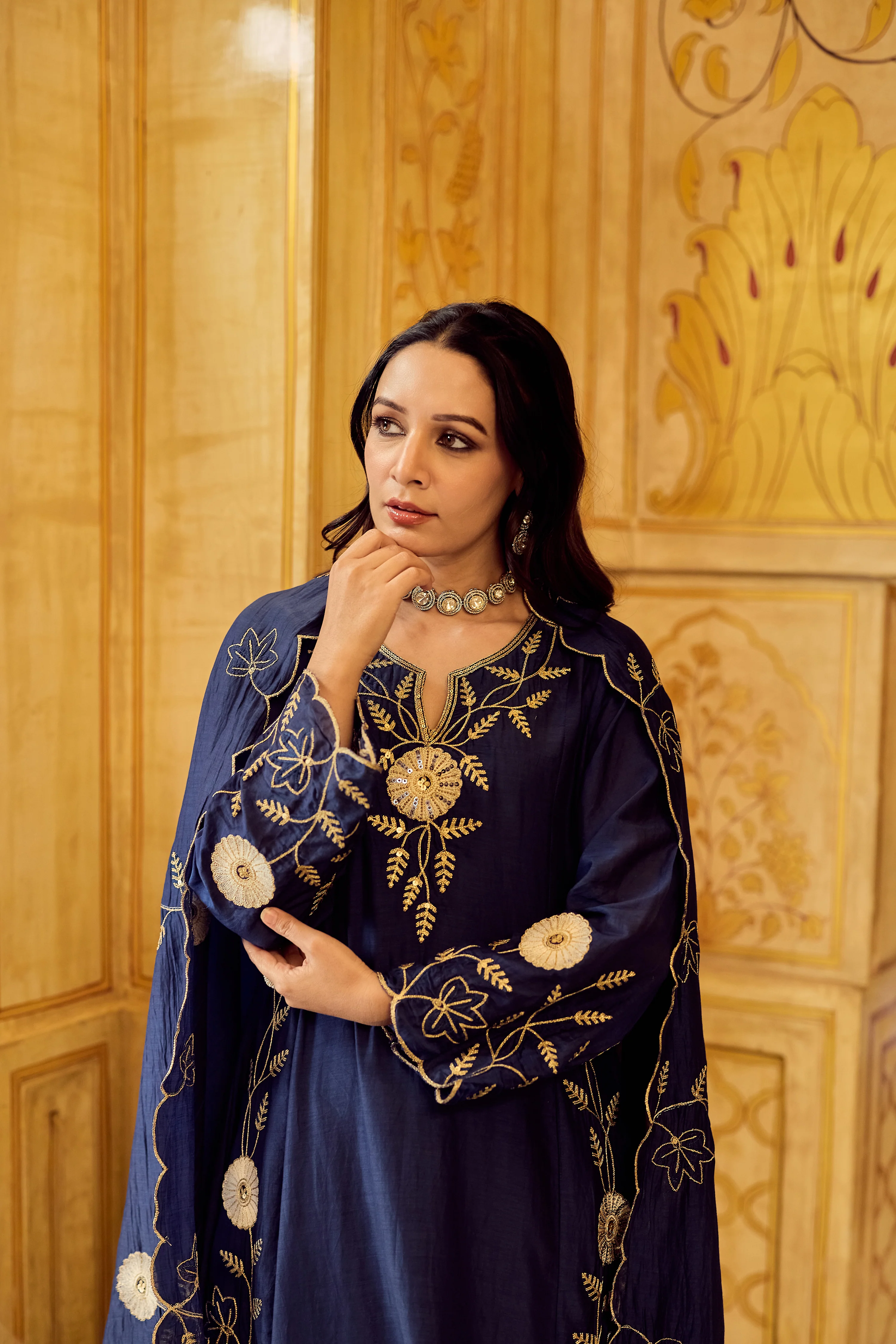Midnight Bloom Chanderi Suit Set - Image 15