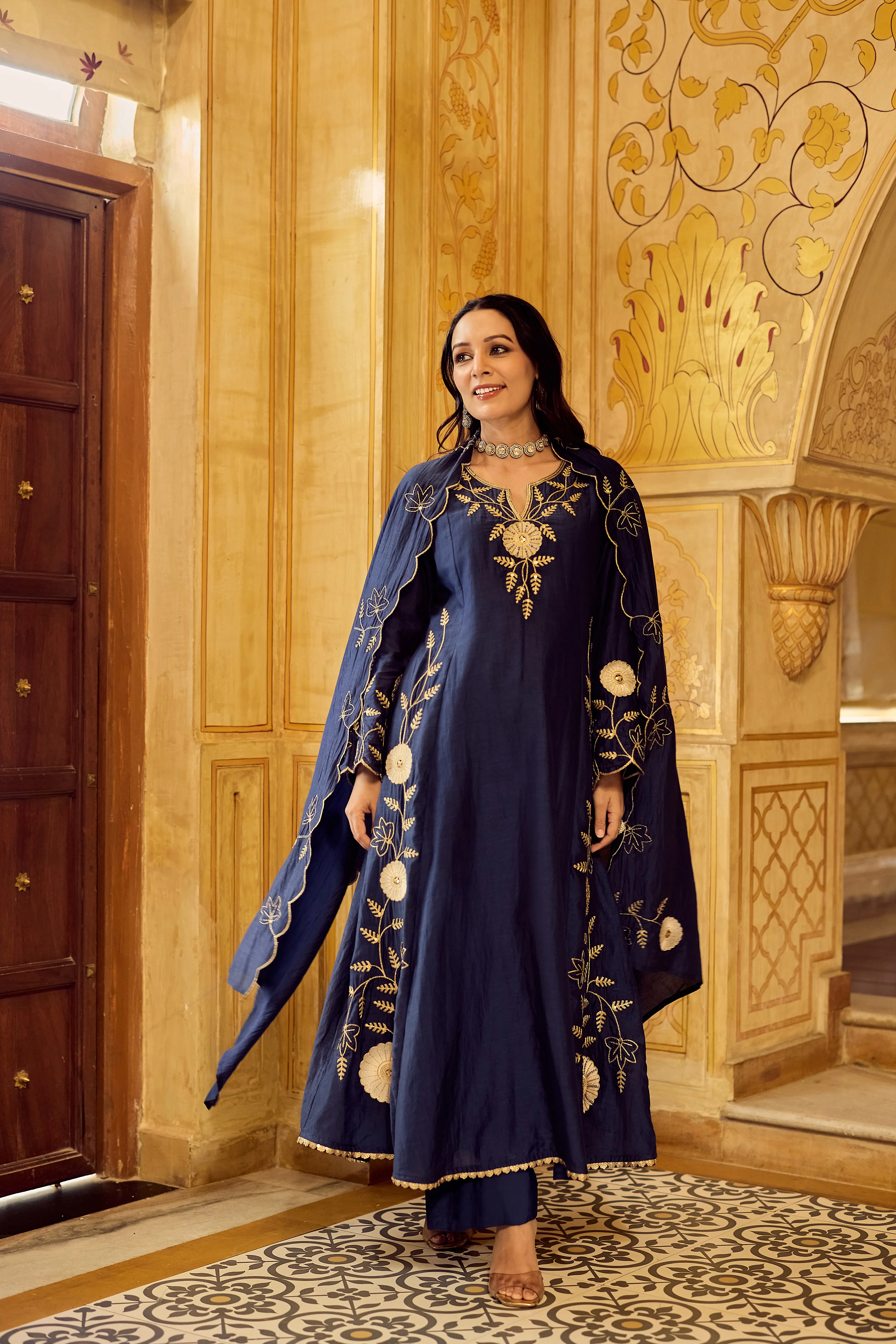 Midnight Bloom Chanderi Suit Set - Image 7