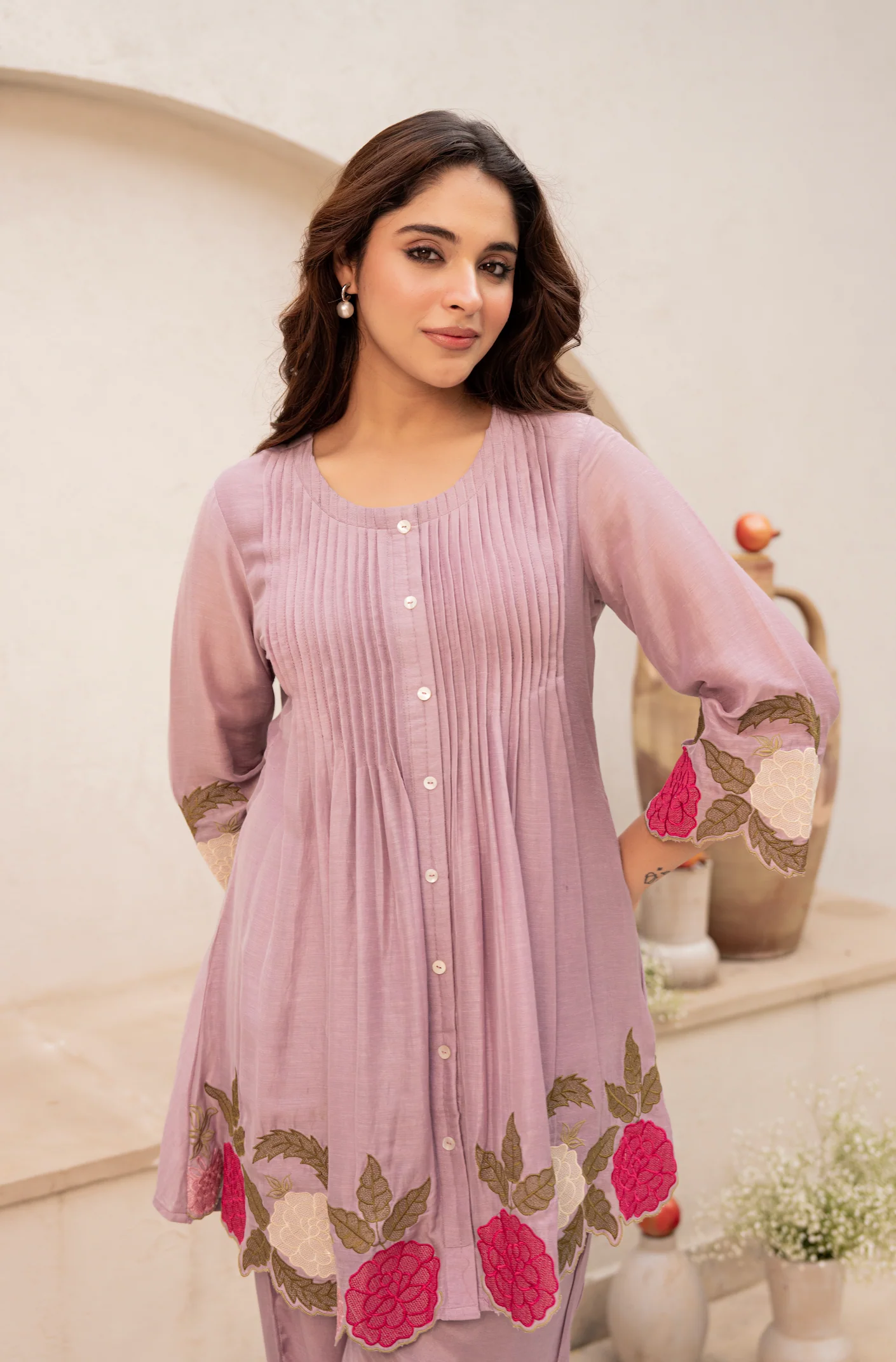 Blush Fern Mul Chanderi Set - Image 18