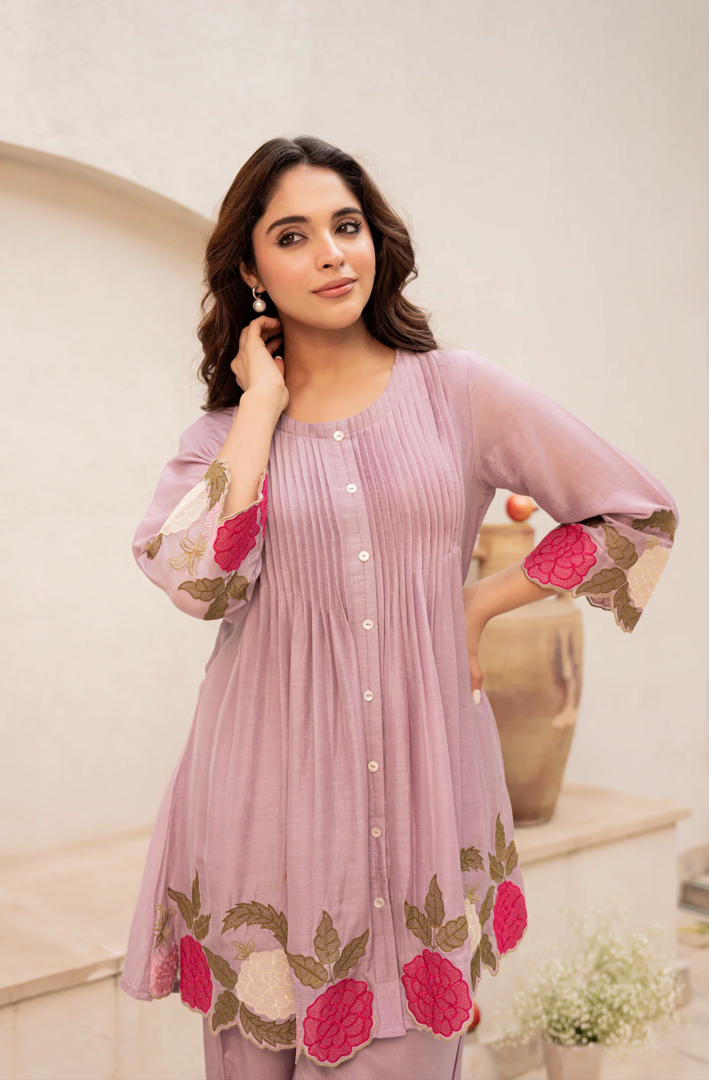 Blush Fern Mul Chanderi Set - Image 21