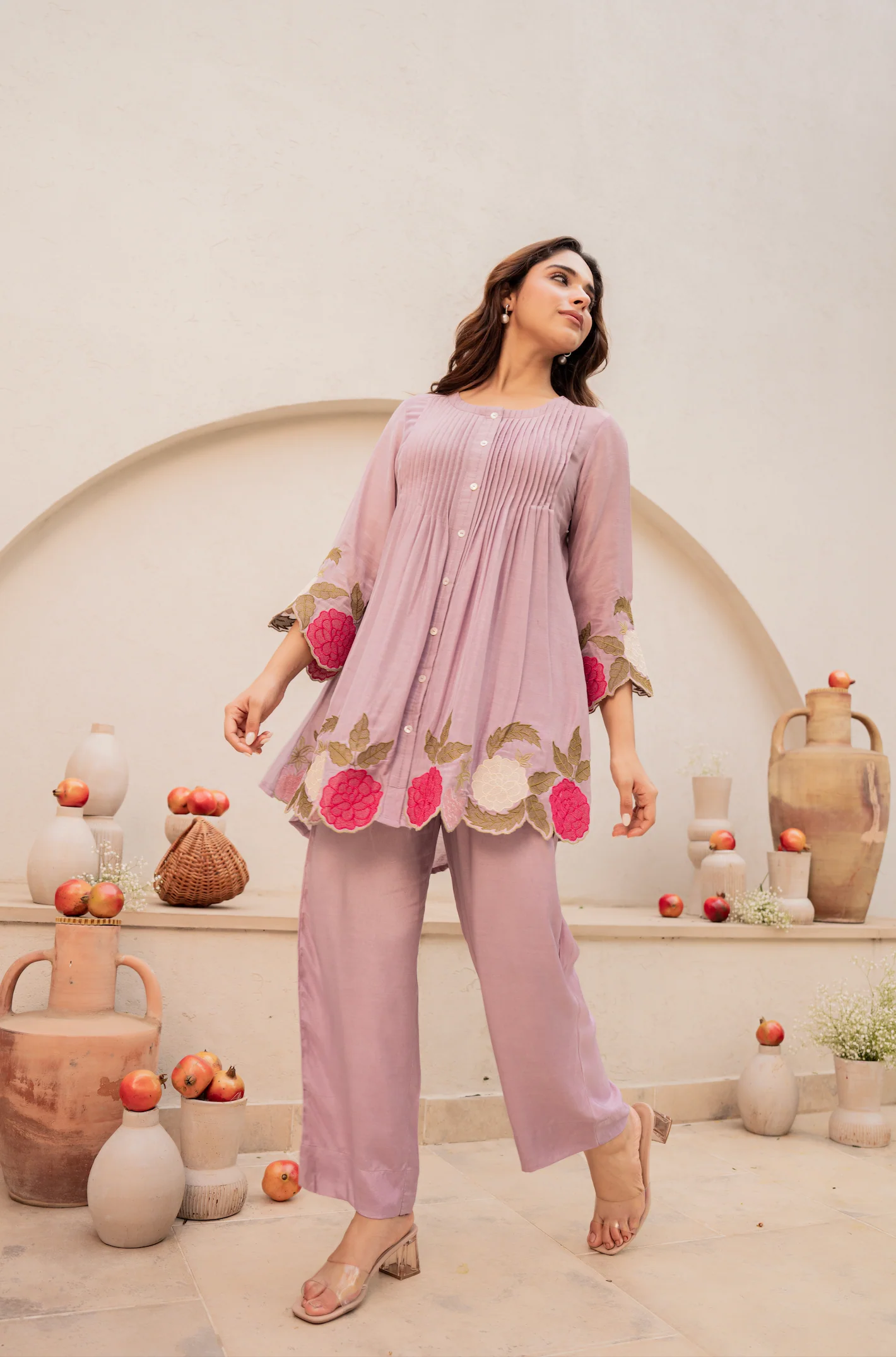 Blush Fern Mul Chanderi Set - Image 3