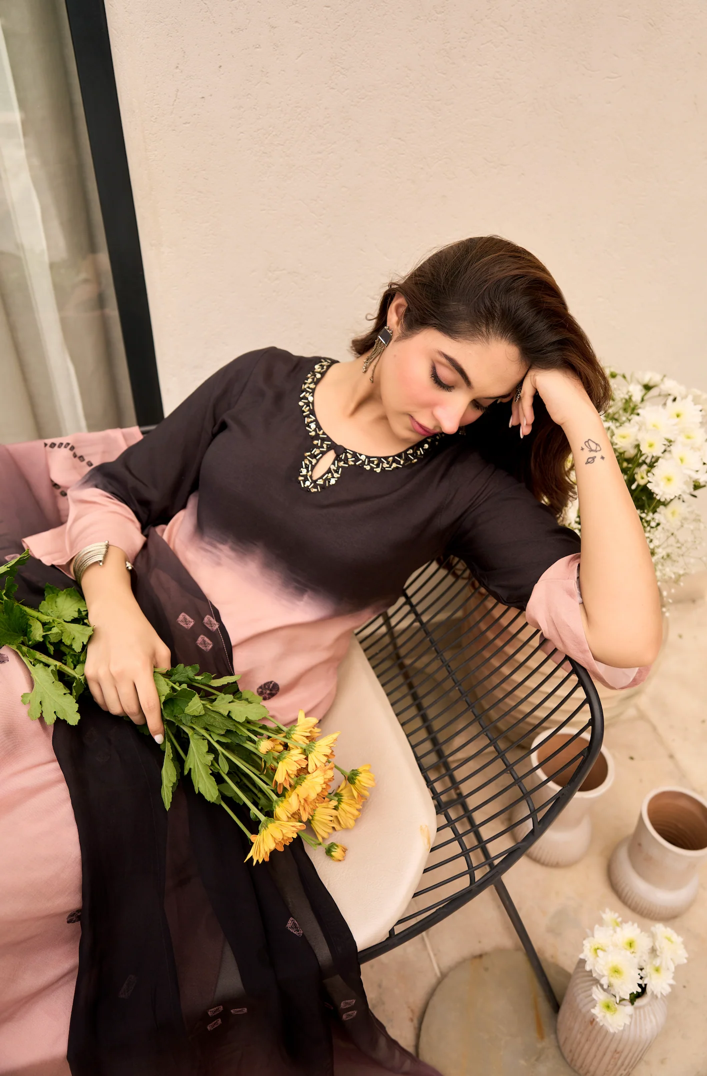 Charcoal Bloom Muslin Suit Set - Image 16