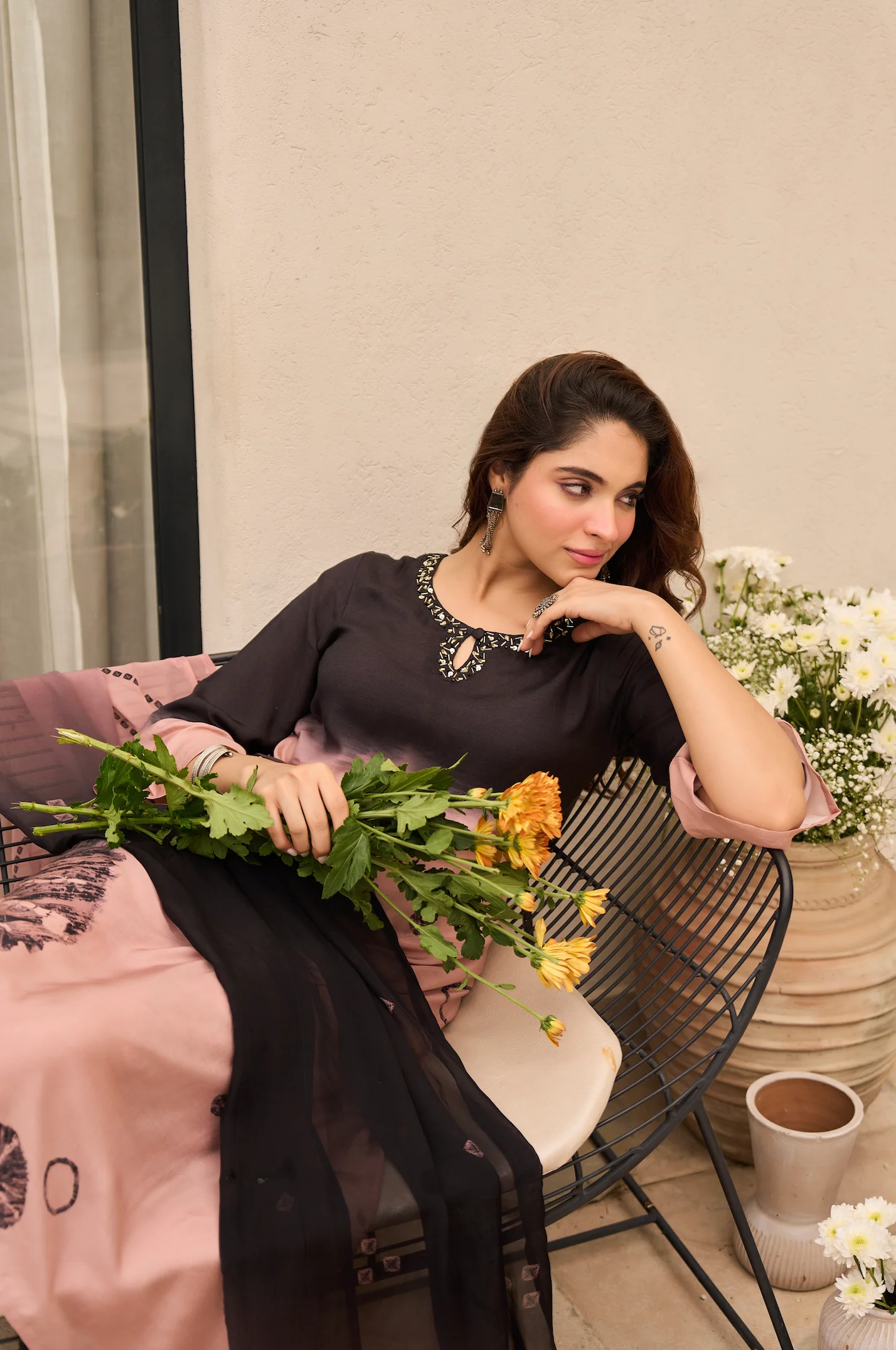 Charcoal Bloom Muslin Suit Set - Image 17