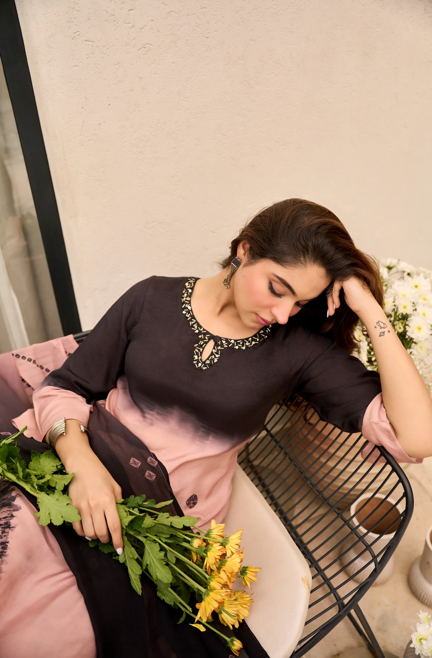 Charcoal Bloom Muslin Suit Set - Image 18
