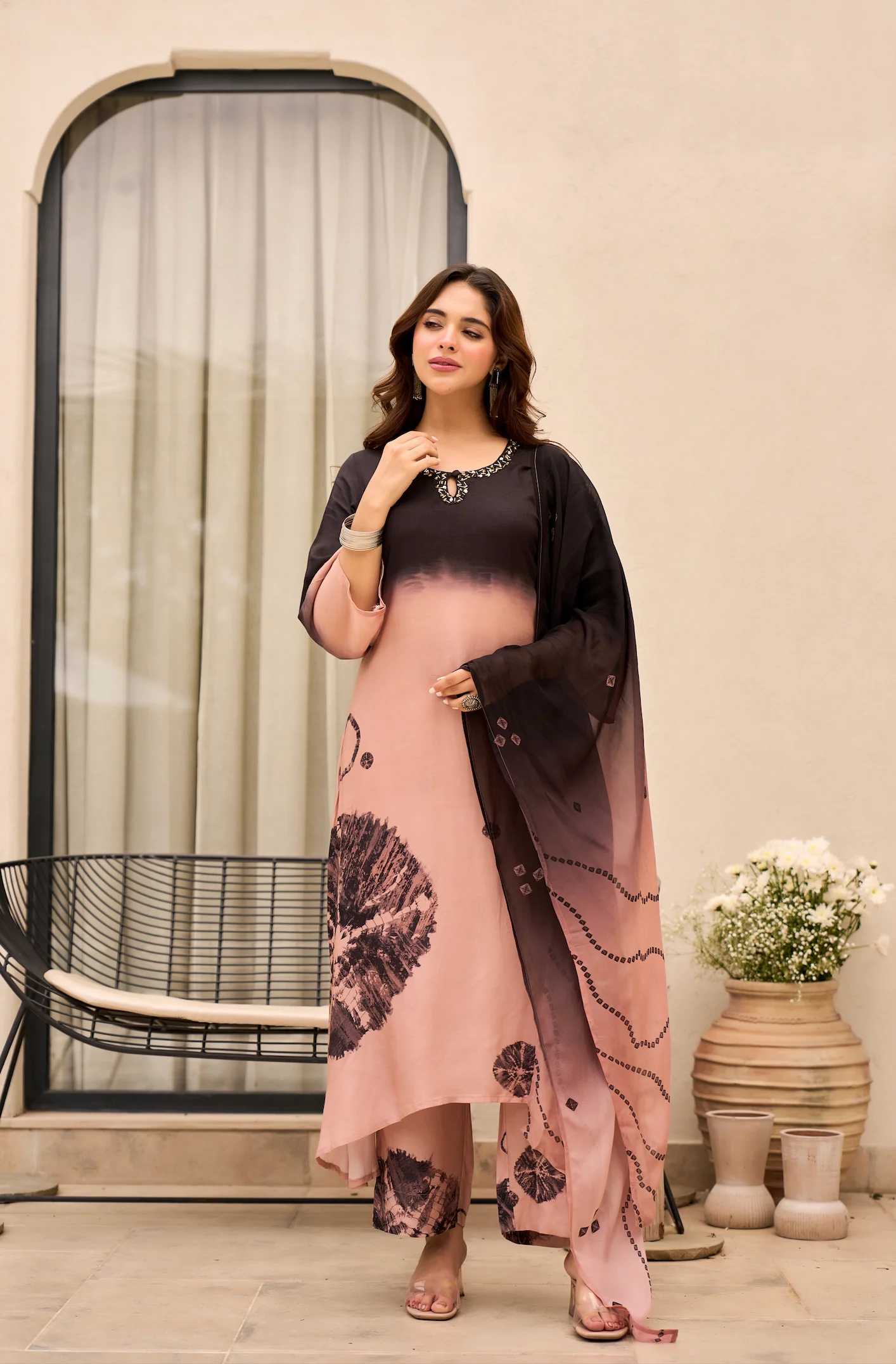 Charcoal Bloom Muslin Suit Set - Image 2