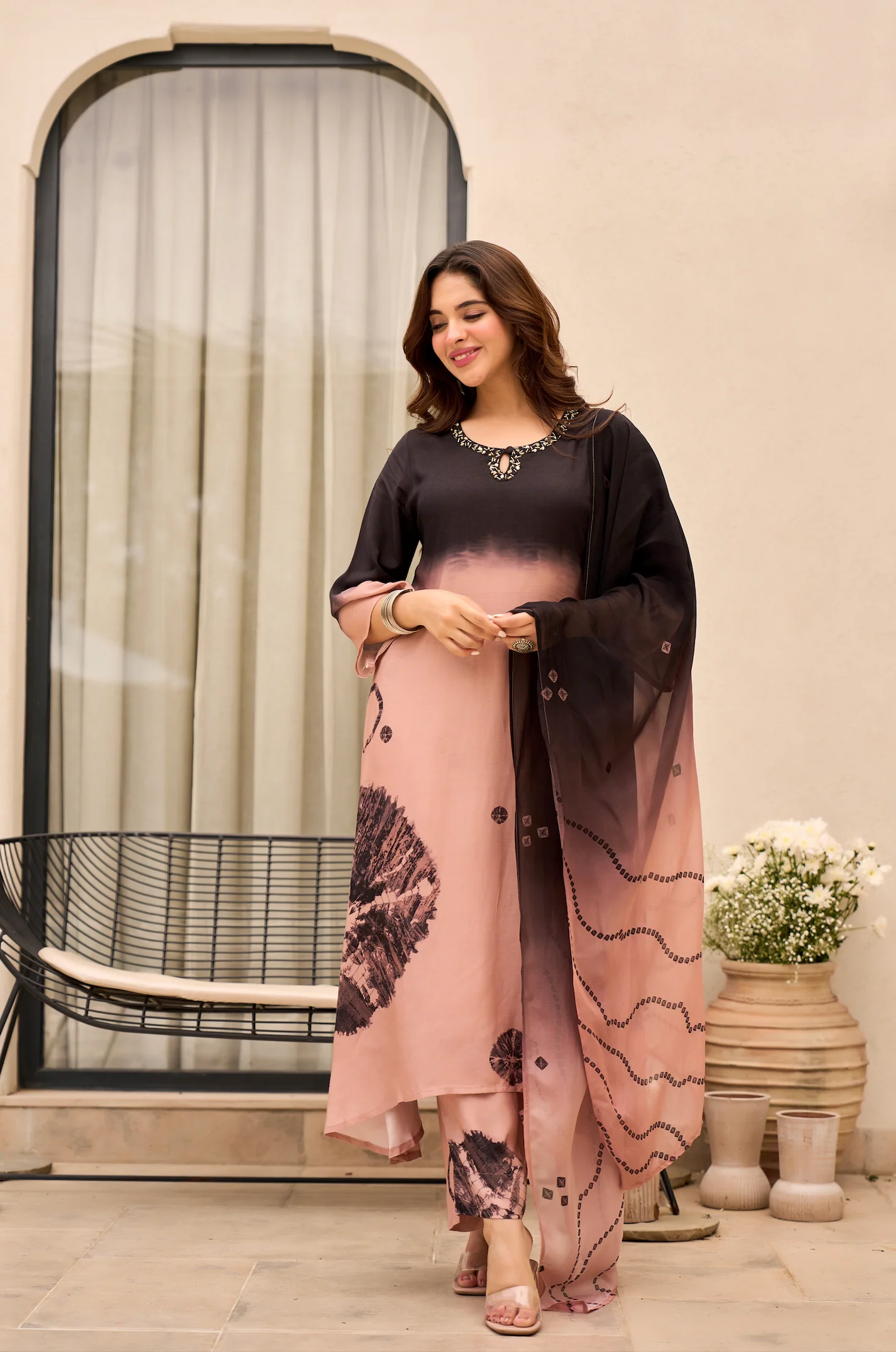 Charcoal Bloom Muslin Suit Set - Image 3