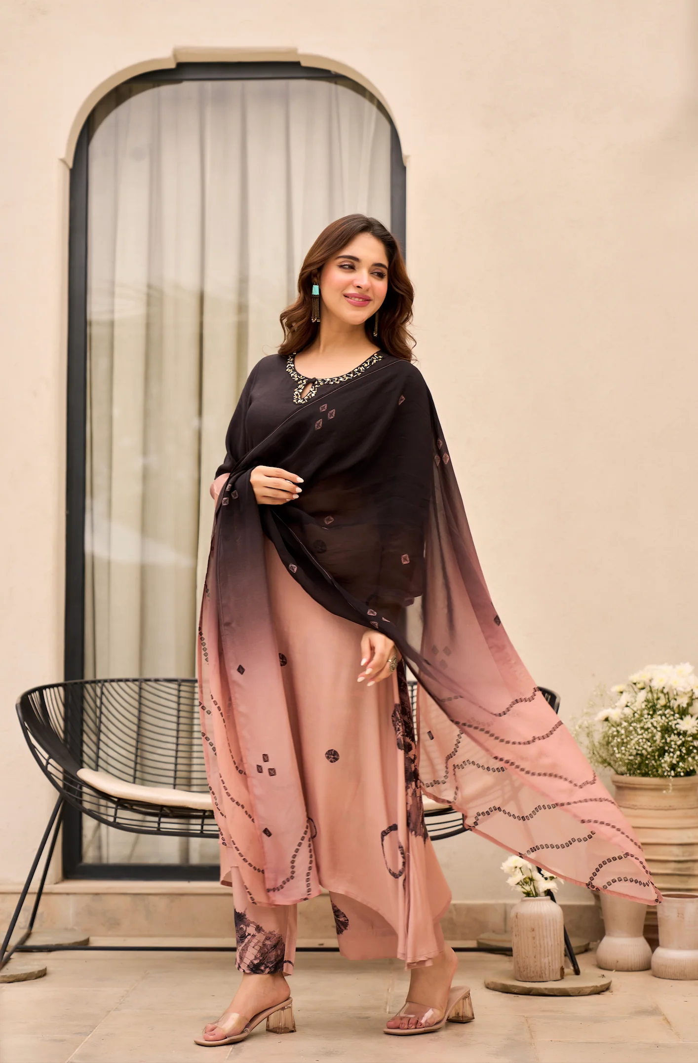 Charcoal Bloom Muslin Suit Set - Image 4