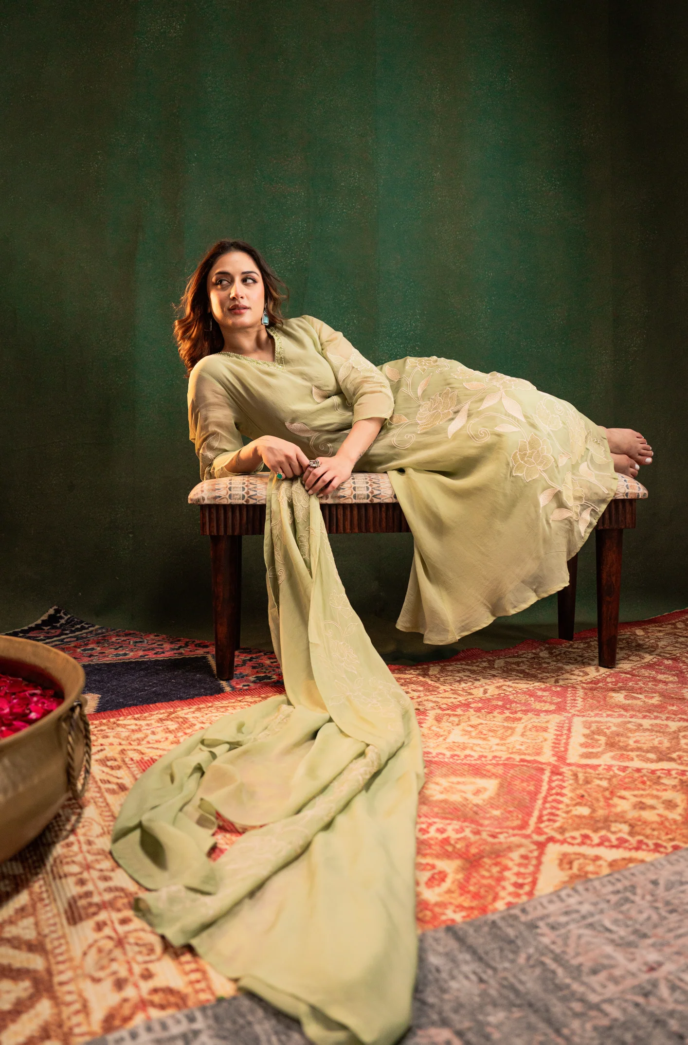 Pistachio Pearl Silk Suit Set - Image 15