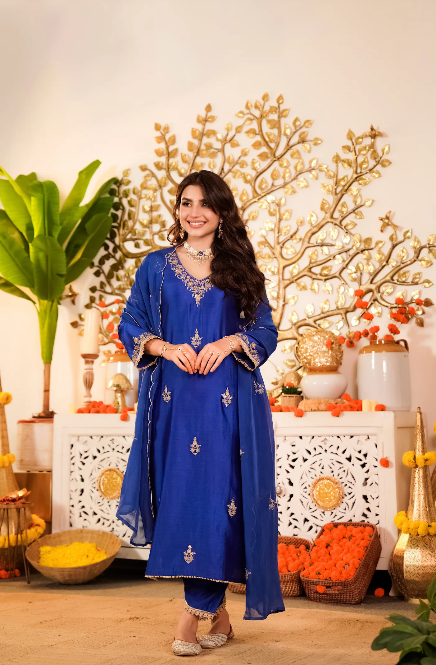 Royal Sapphire Pure Russian Silk Suit Set - Image 9