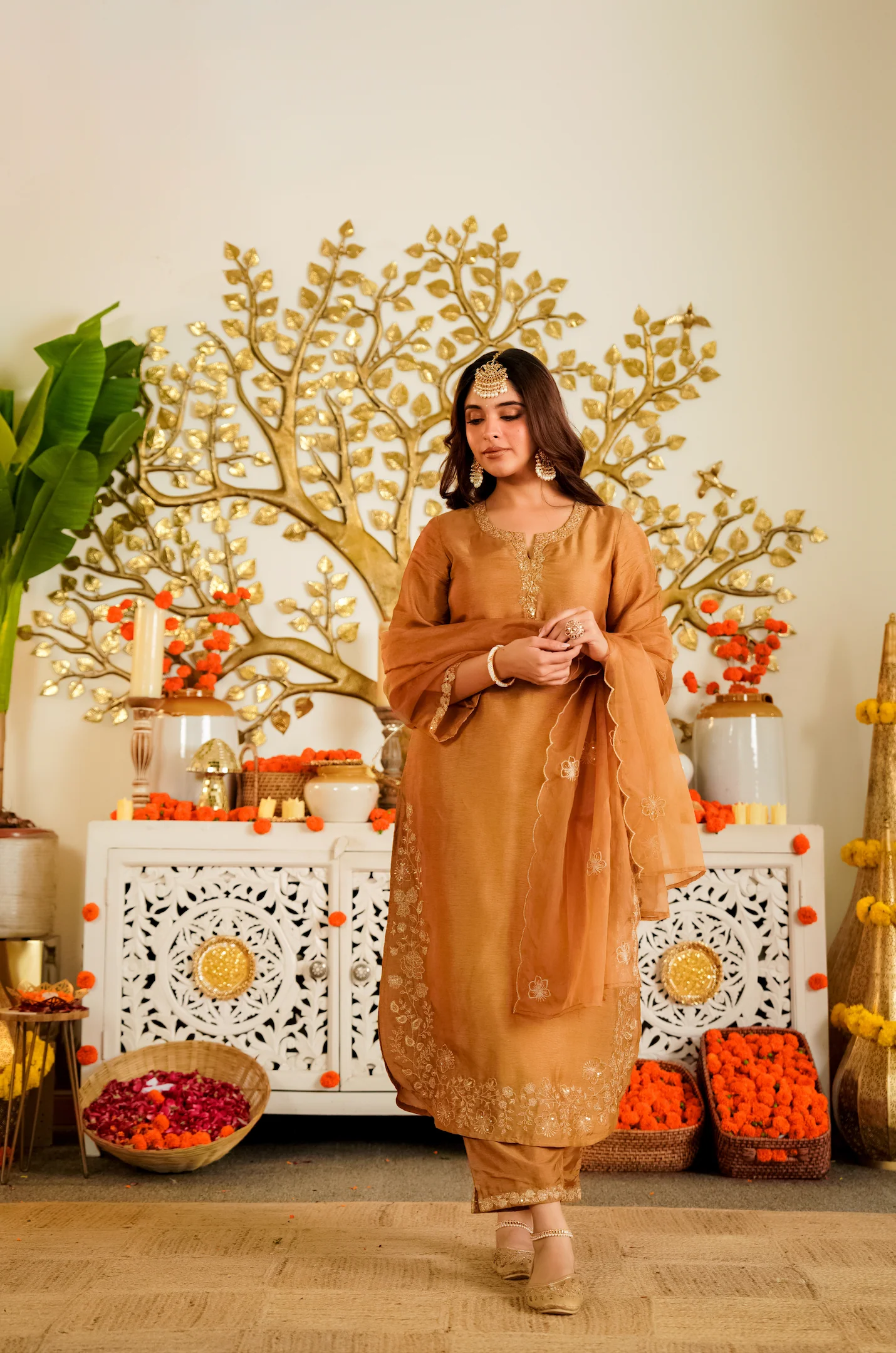 Golden Tranquil Russian Silk Suit Set - Image 5