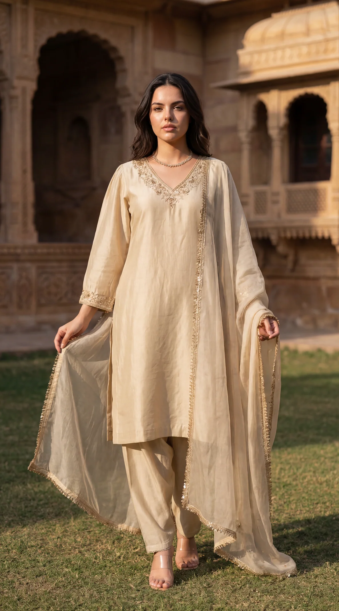 Ivory Bloom Chanderi Suit Set - Image 10