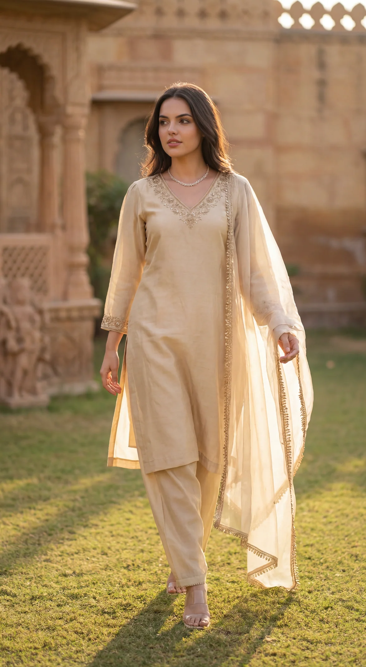 Ivory Bloom Chanderi Suit Set - Image 17