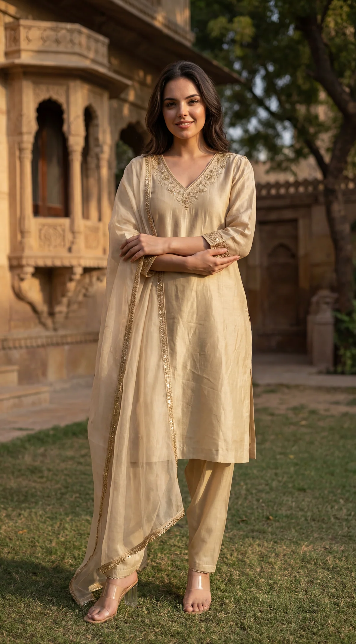Ivory Bloom Chanderi Suit Set - Image 4