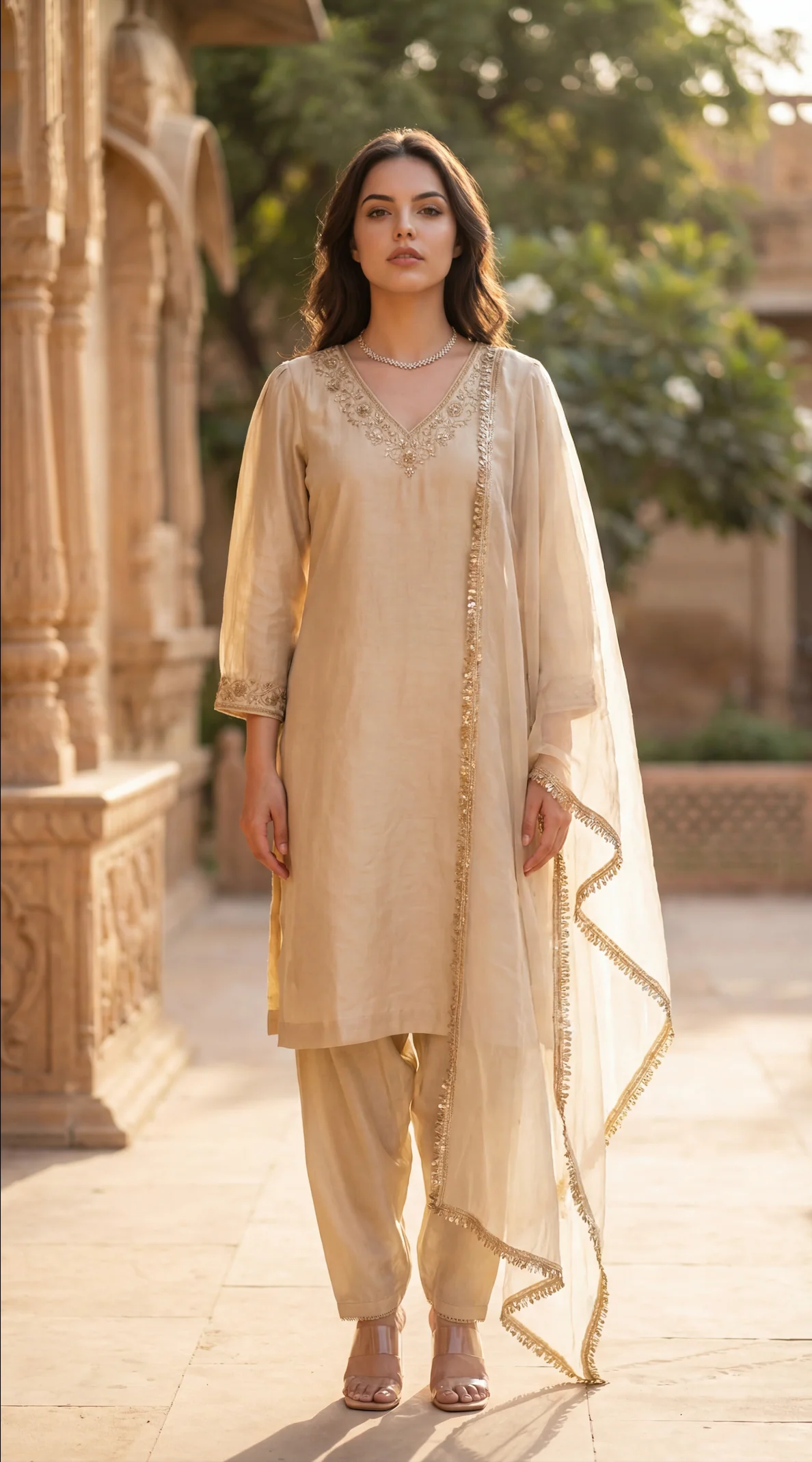 Ivory Bloom Chanderi Suit Set - Image 5