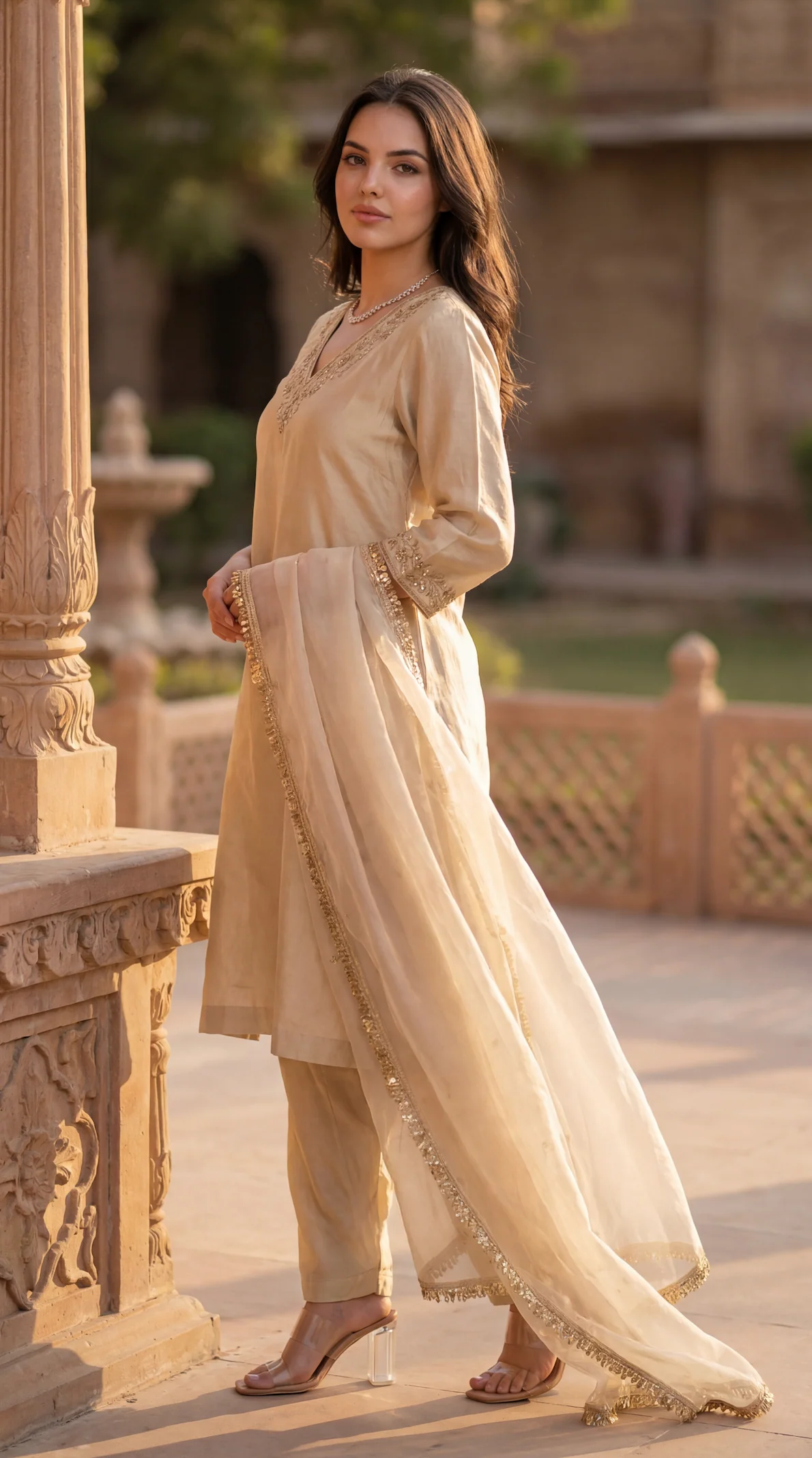 Ivory Bloom Chanderi Suit Set - Image 7
