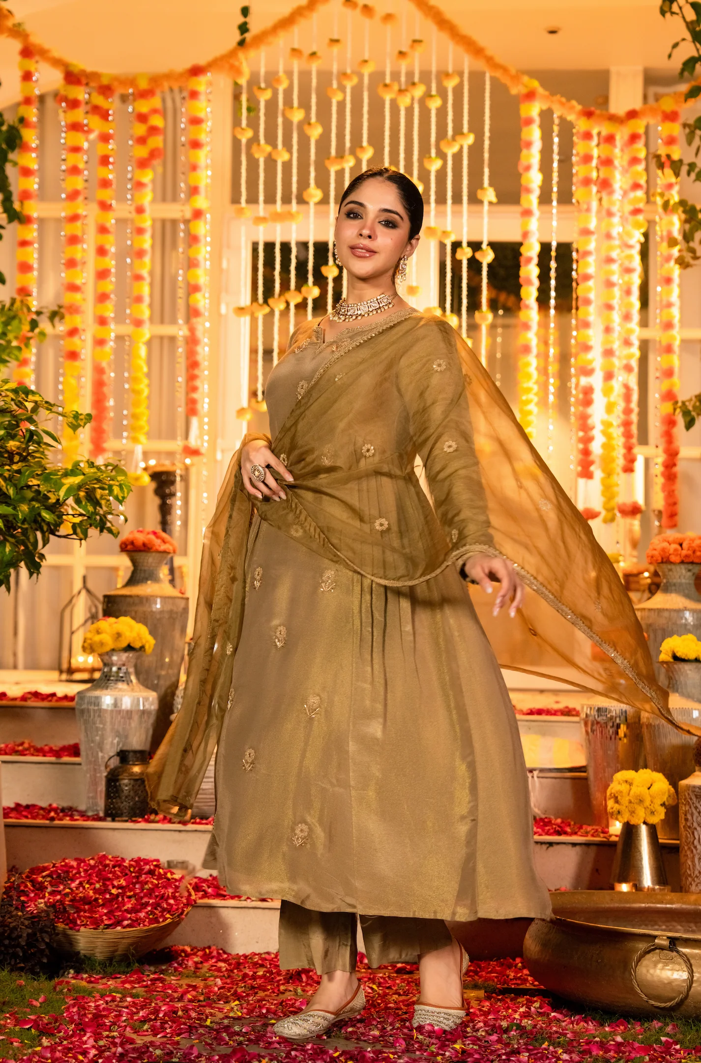 Dusky Gold Nazakat Tissue Suit Set - Image 2