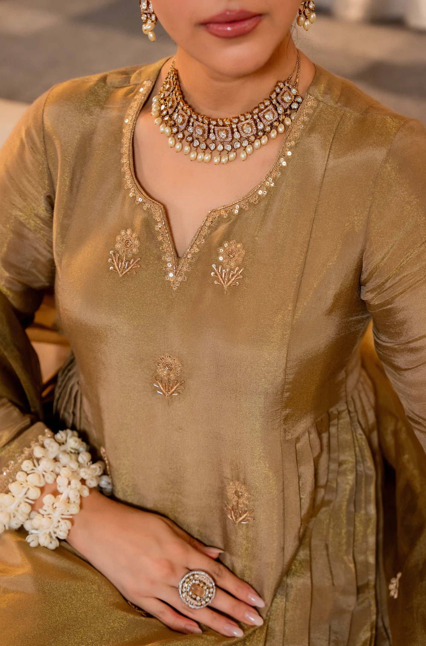 Dusky Gold Nazakat Tissue Suit Set - Image 21
