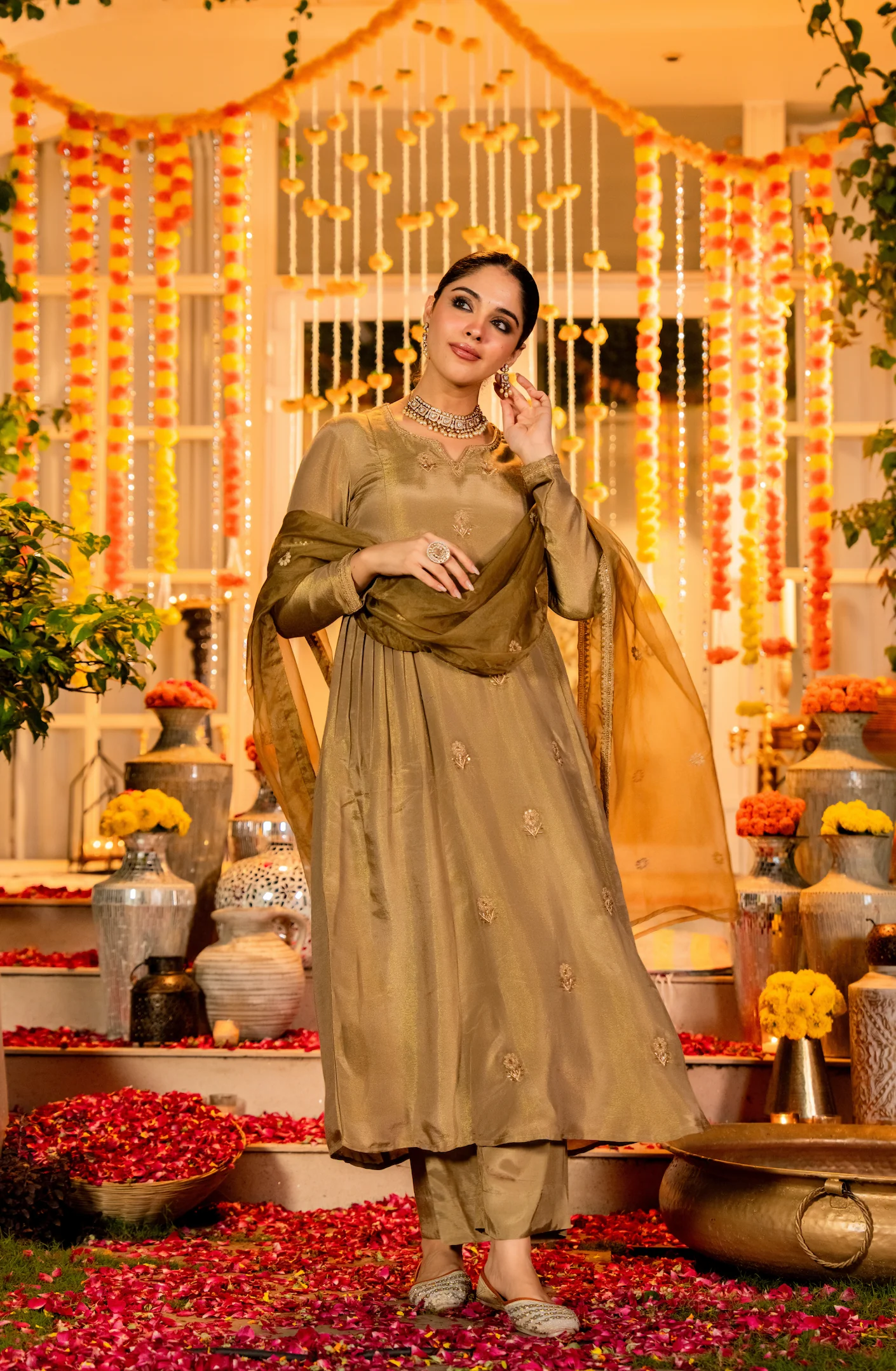 Dusky Gold Nazakat Tissue Suit Set - Image 4