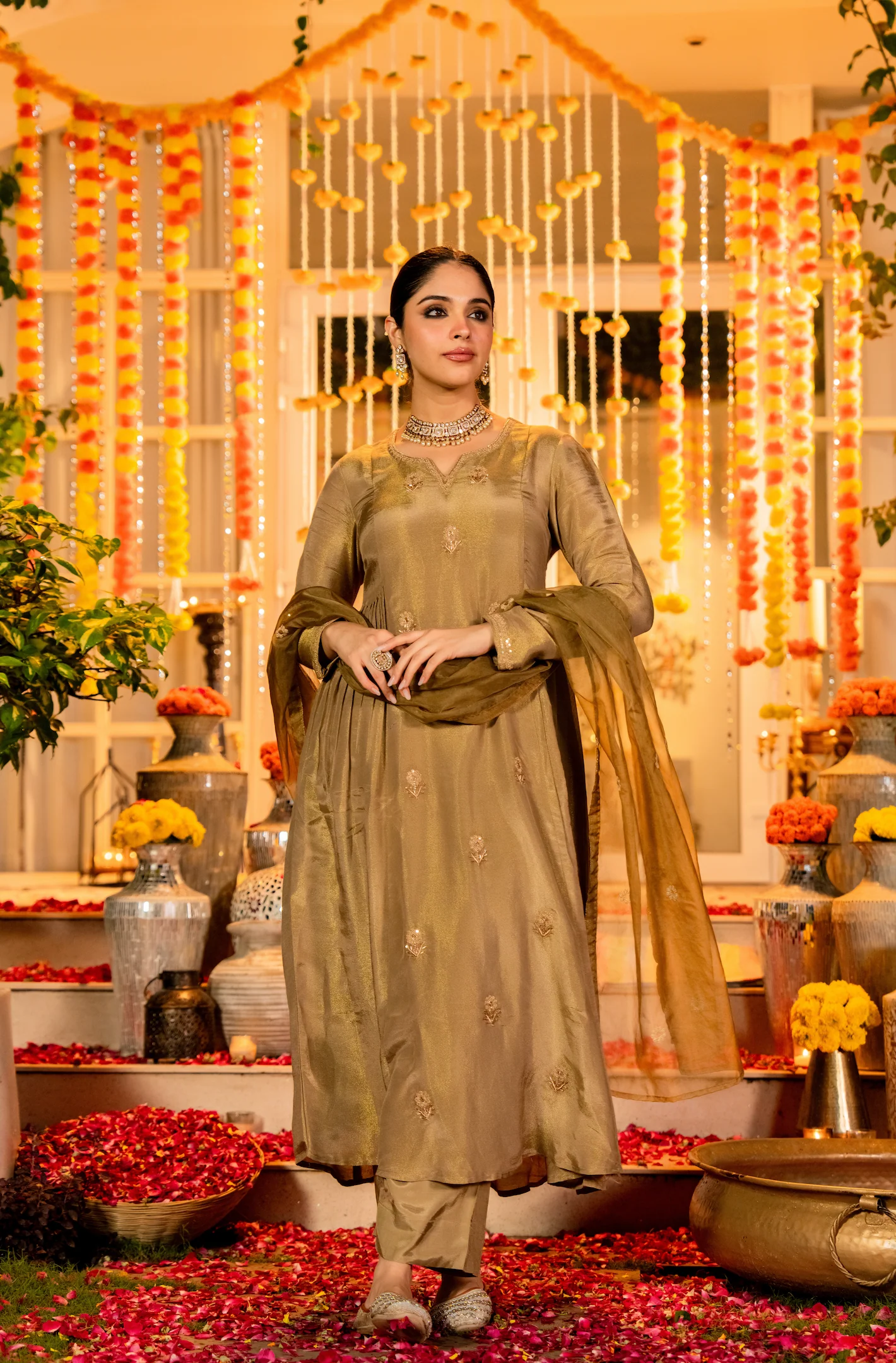 Dusky Gold Nazakat Tissue Suit Set - Image 5