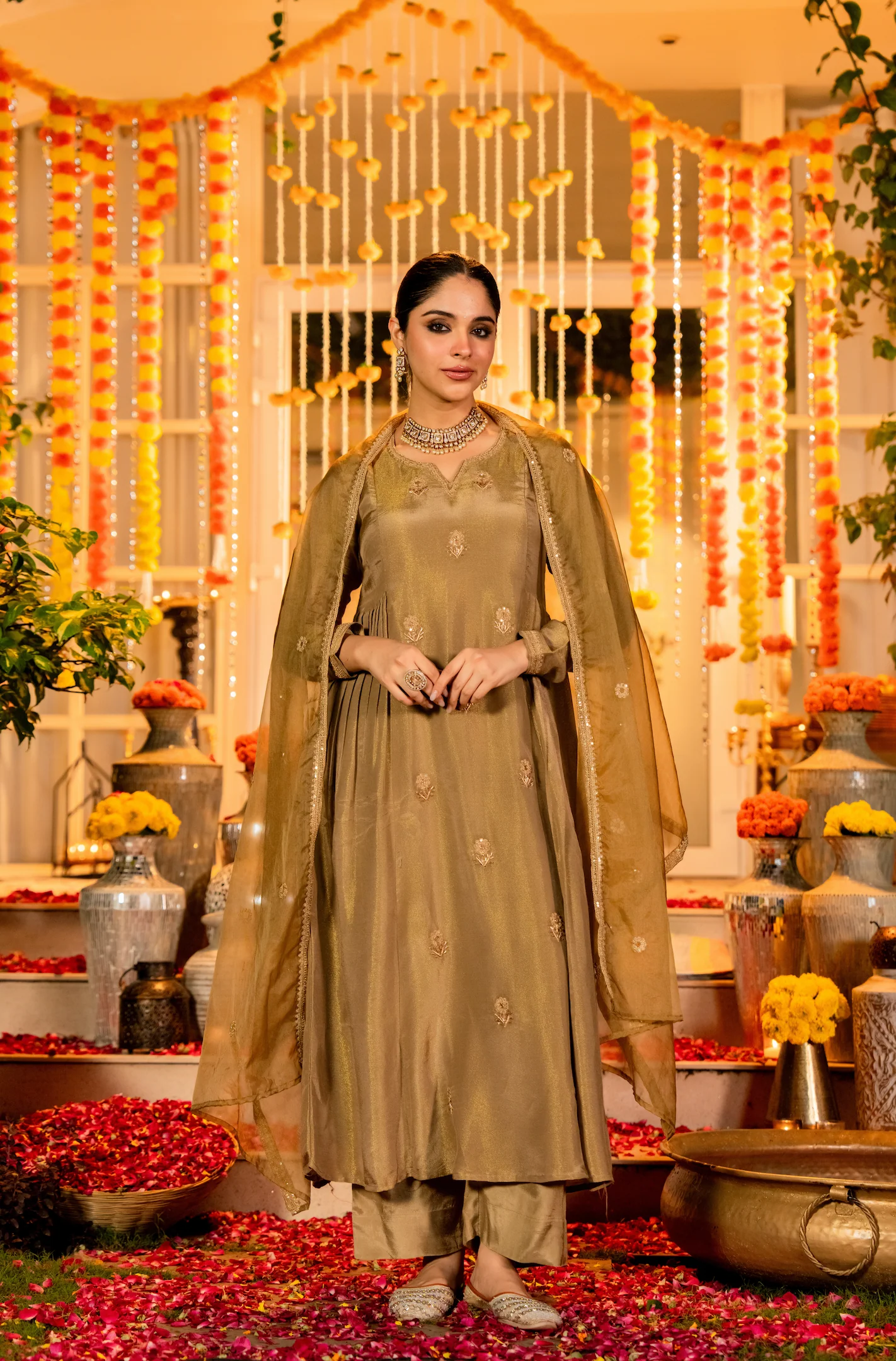 Dusky Gold Nazakat Tissue Suit Set - Image 6