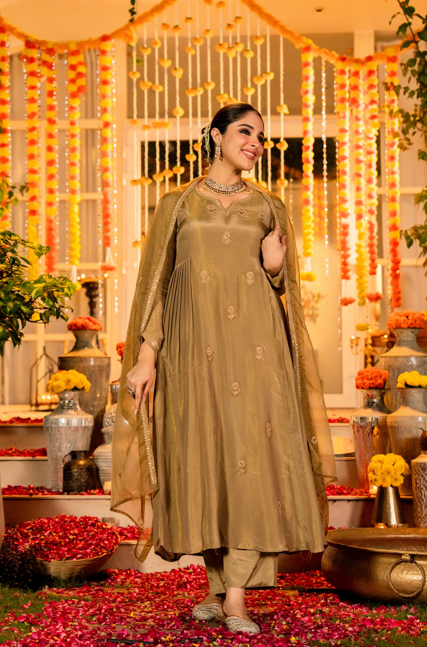 Dusky Gold Nazakat Tissue Suit Set - Image 7