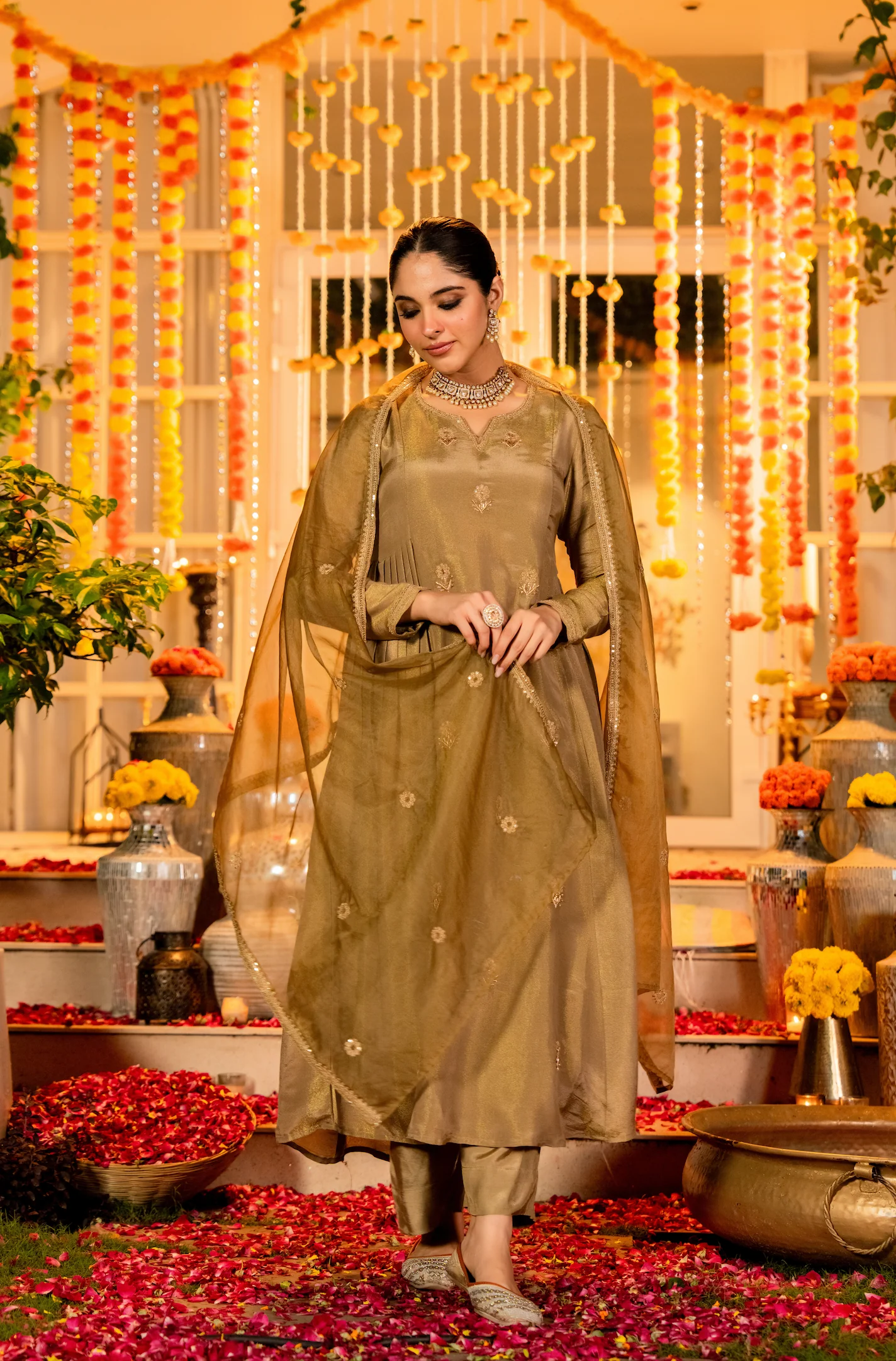 Dusky Gold Nazakat Tissue Suit Set - Image 8