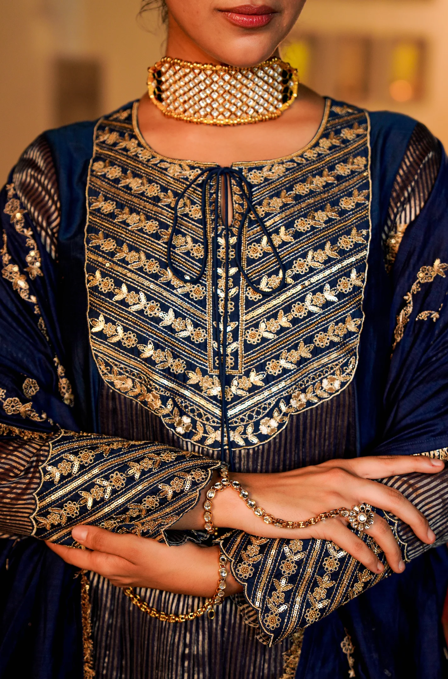 Midnight Bloom Flared Chanderi Suit Set - Image 11
