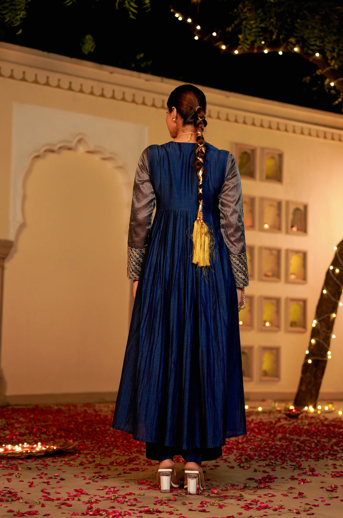 Midnight Bloom Flared Chanderi Suit Set - Image 13