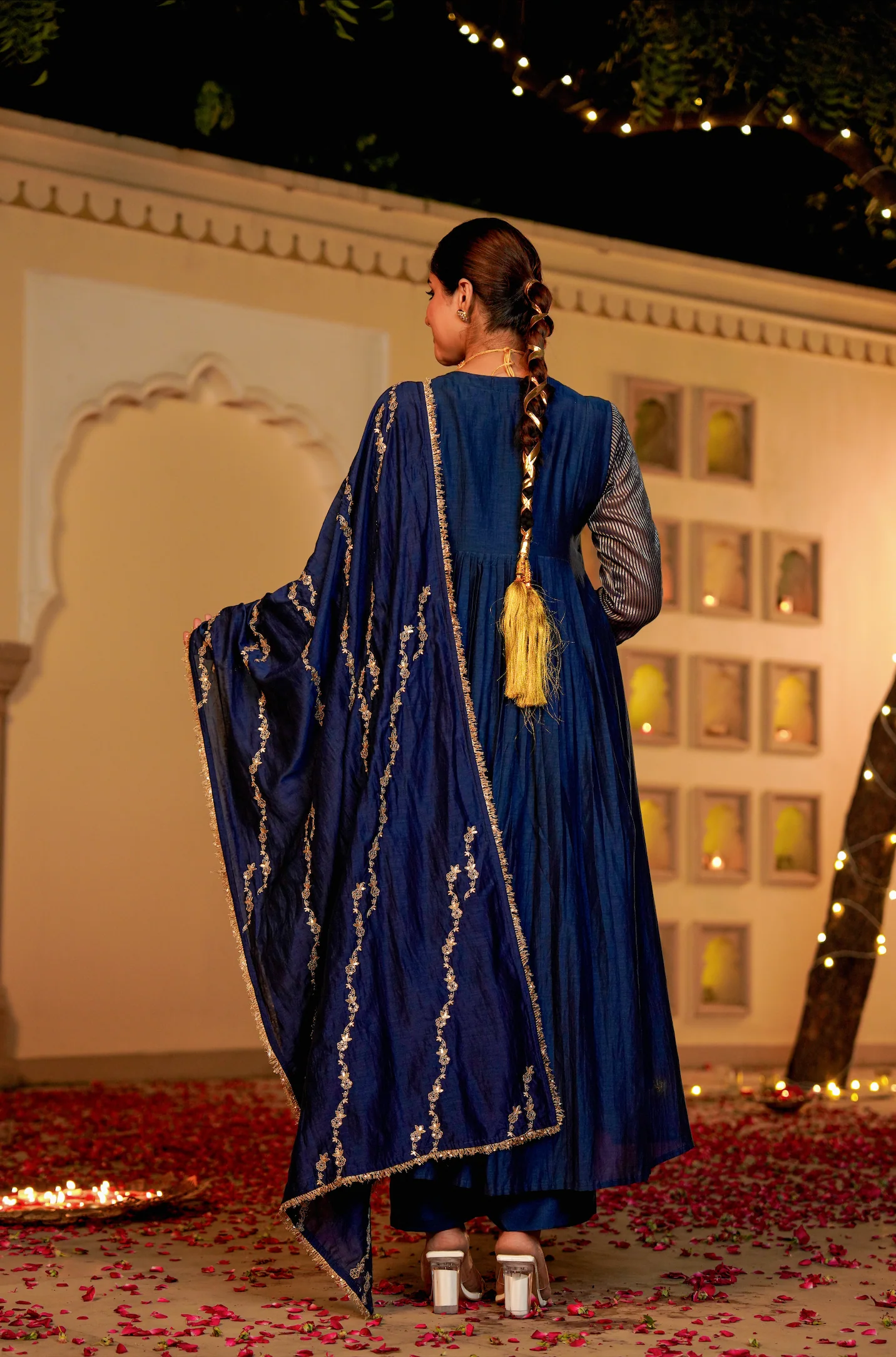Midnight Bloom Flared Chanderi Suit Set - Image 14