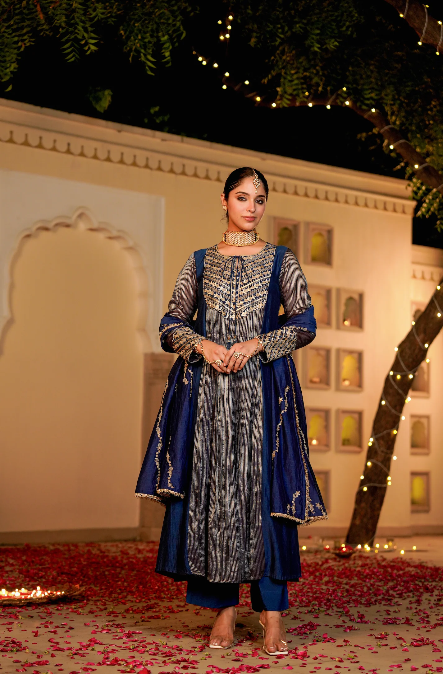 Midnight Bloom Flared Chanderi Suit Set - Image 2