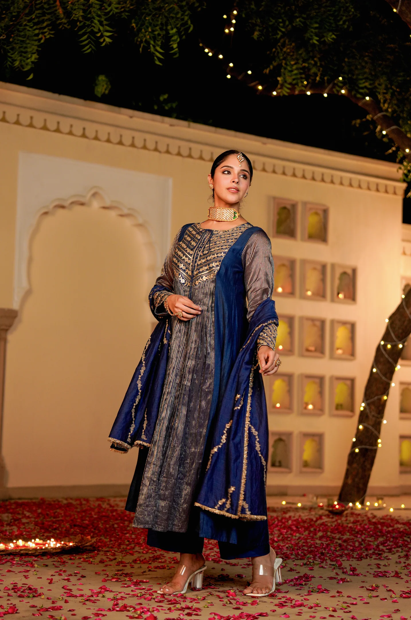 Midnight Bloom Flared Chanderi Suit Set - Image 3