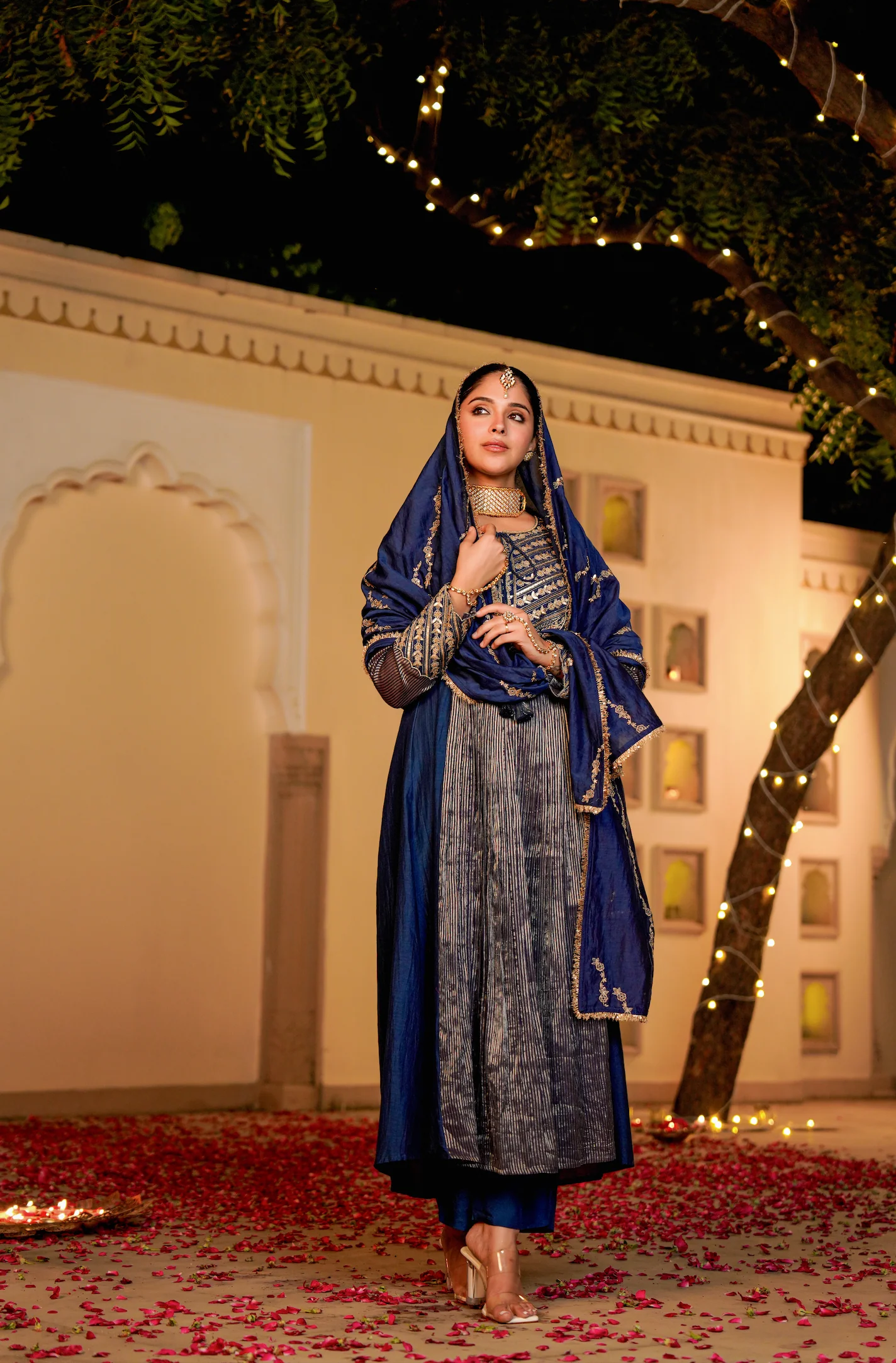 Midnight Bloom Flared Chanderi Suit Set - Image 4