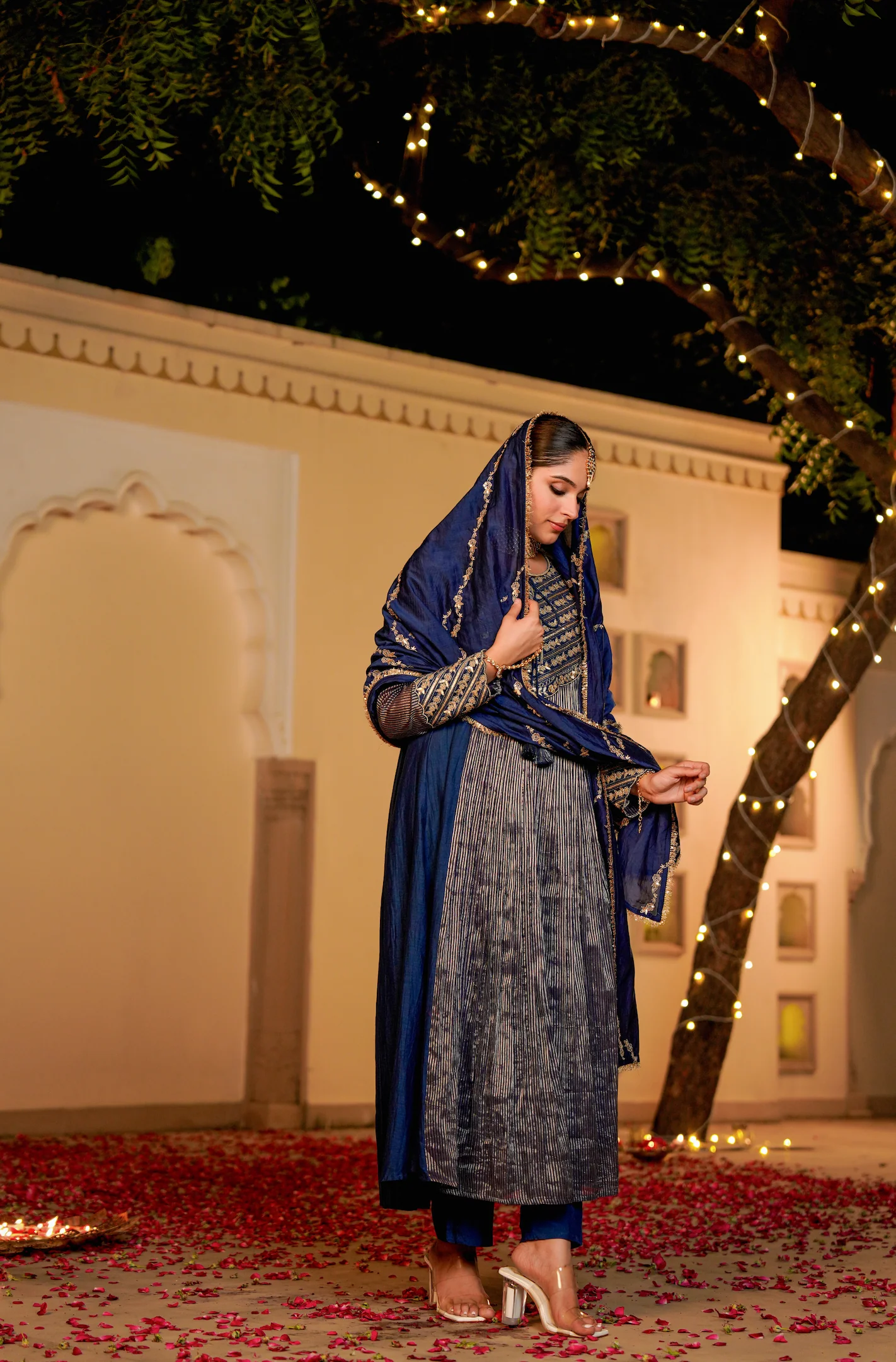 Midnight Bloom Flared Chanderi Suit Set - Image 5
