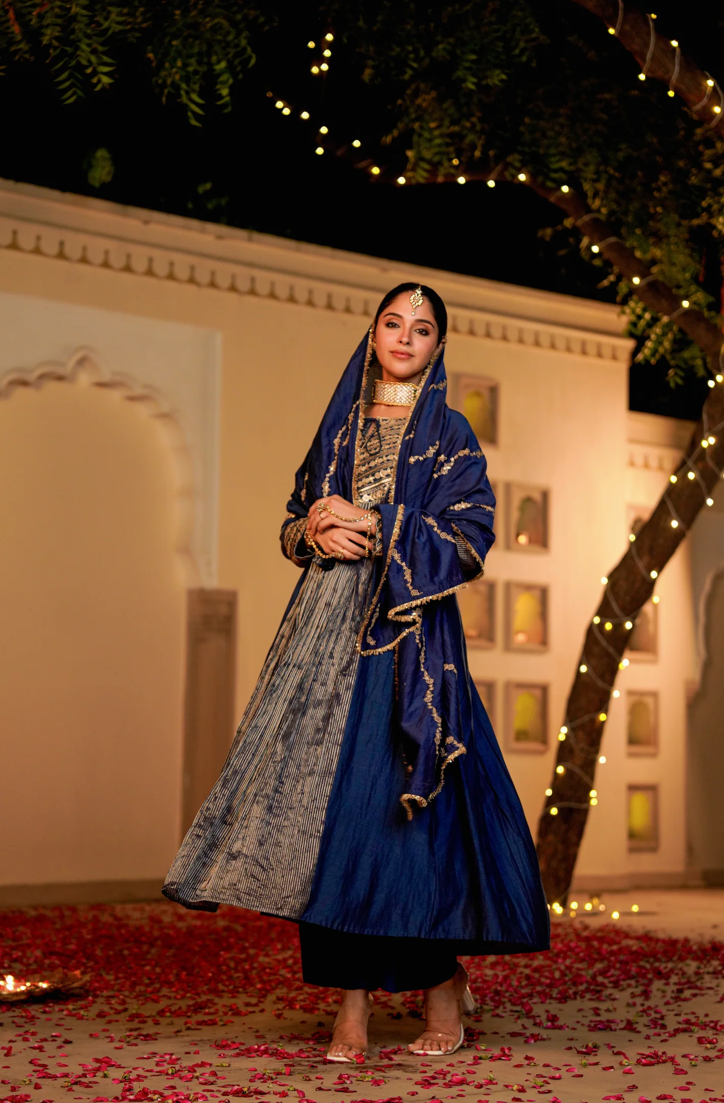 Midnight Bloom Flared Chanderi Suit Set - Image 7