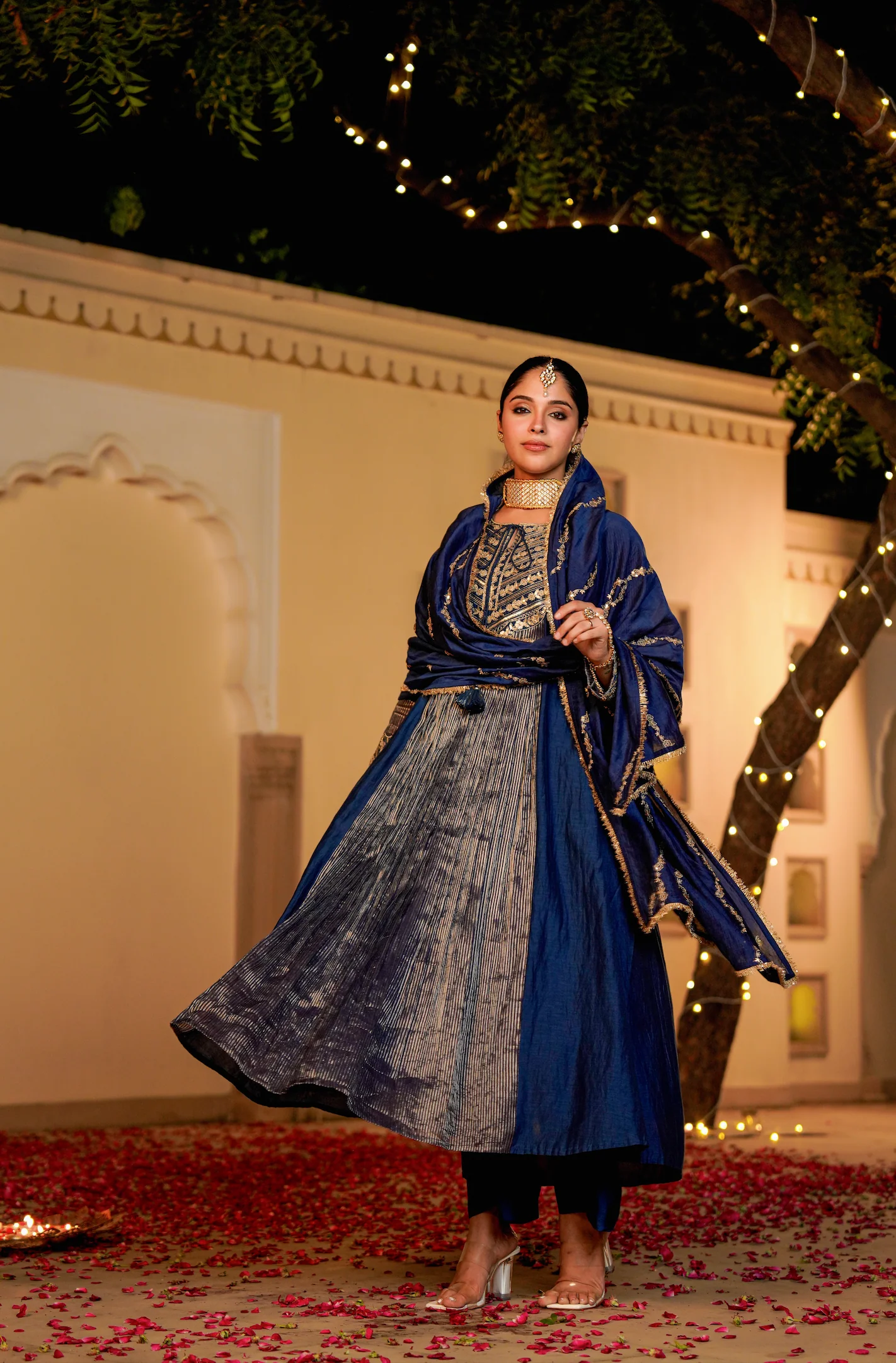 Midnight Bloom Flared Chanderi Suit Set - Image 8