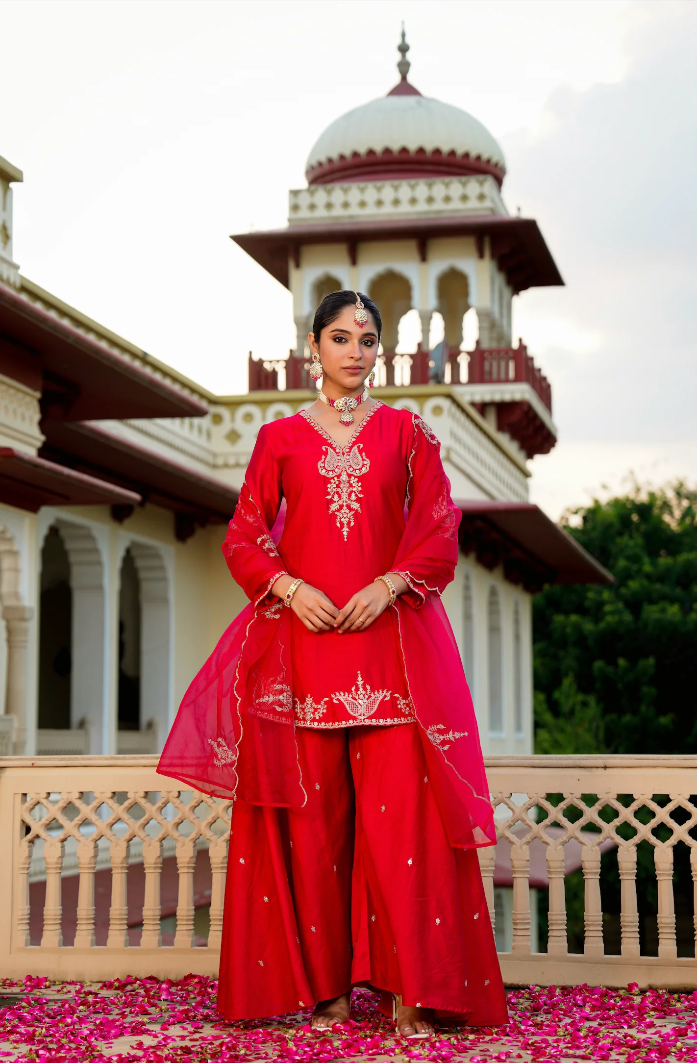 Karwa Crimson Satoori Silk Garara Suit Set - Image 7