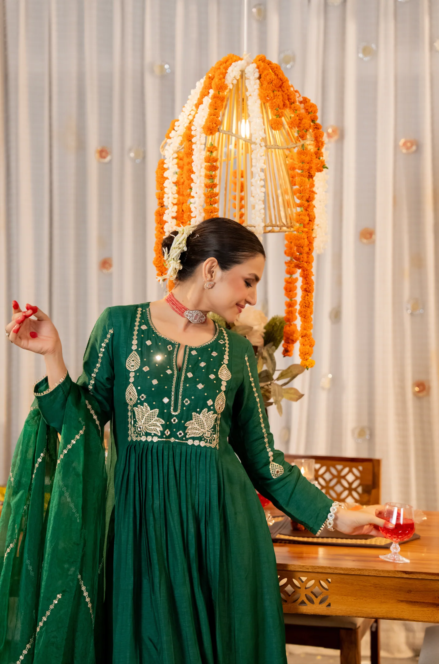 Emerald Bloom Russian Silk Suit Set - Image 2