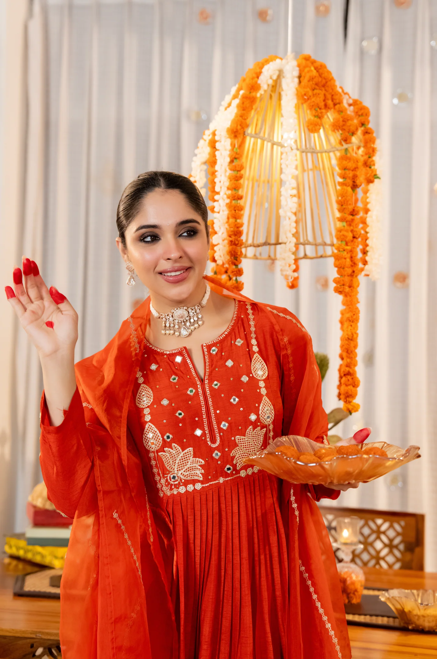 Ruby Flame Russian Silk Suit Set - Image 15