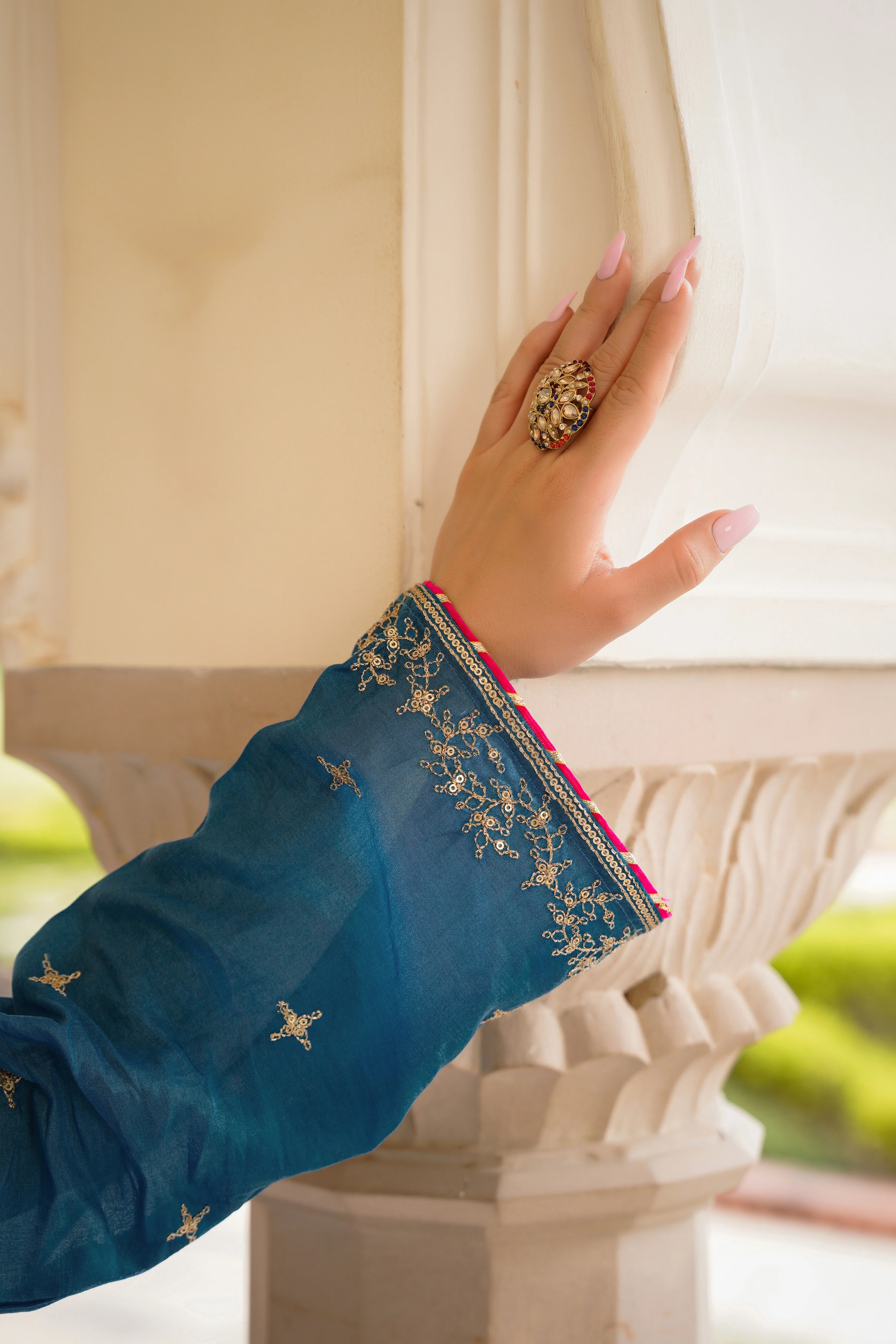 Blue Mehfil Embroidered Set - Image 12