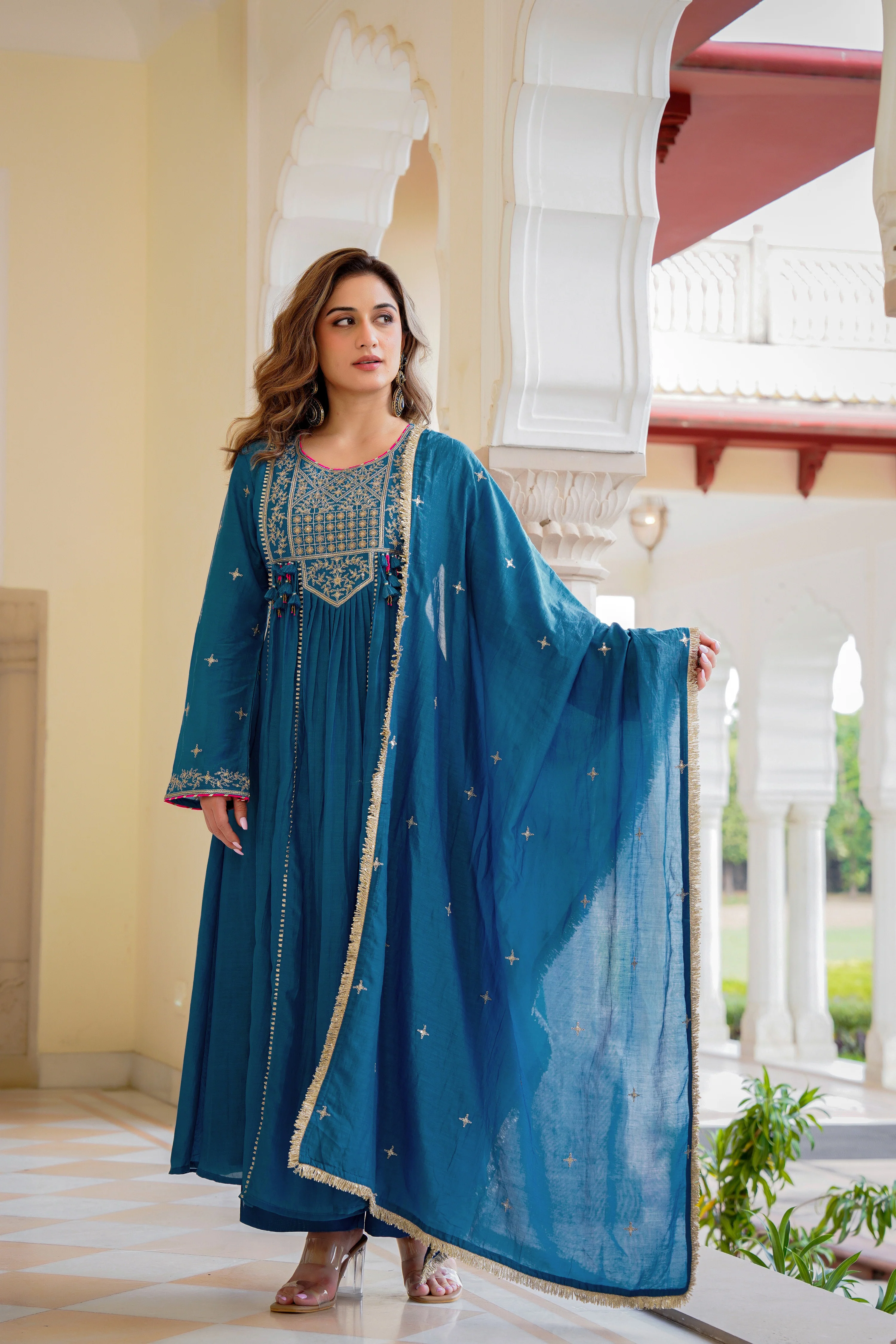 Blue Mehfil Embroidered Set - Image 3