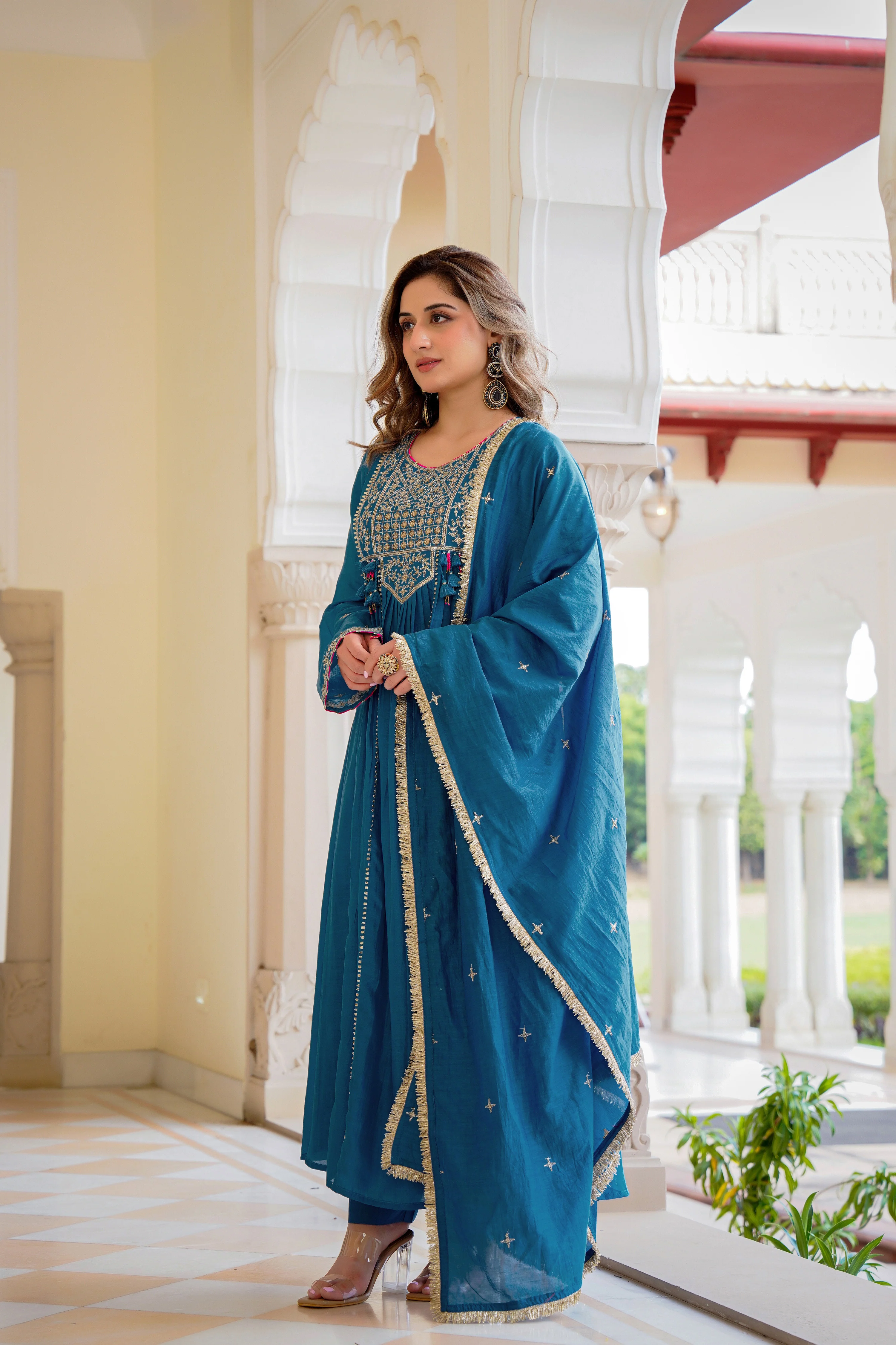 Blue Mehfil Embroidered Set - Image 4