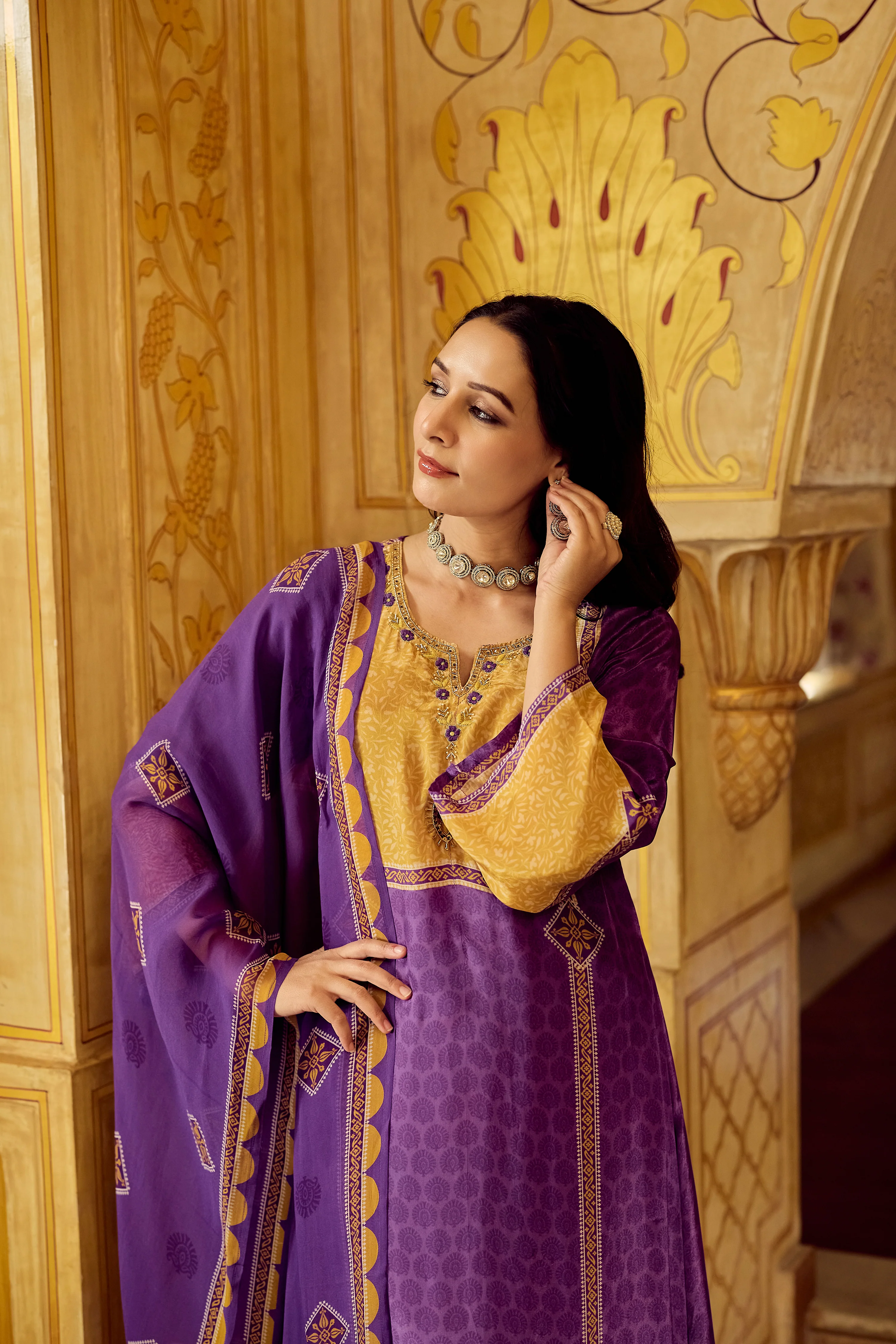 Royal Orchid Mustard Crepe Suit Set - Image 10