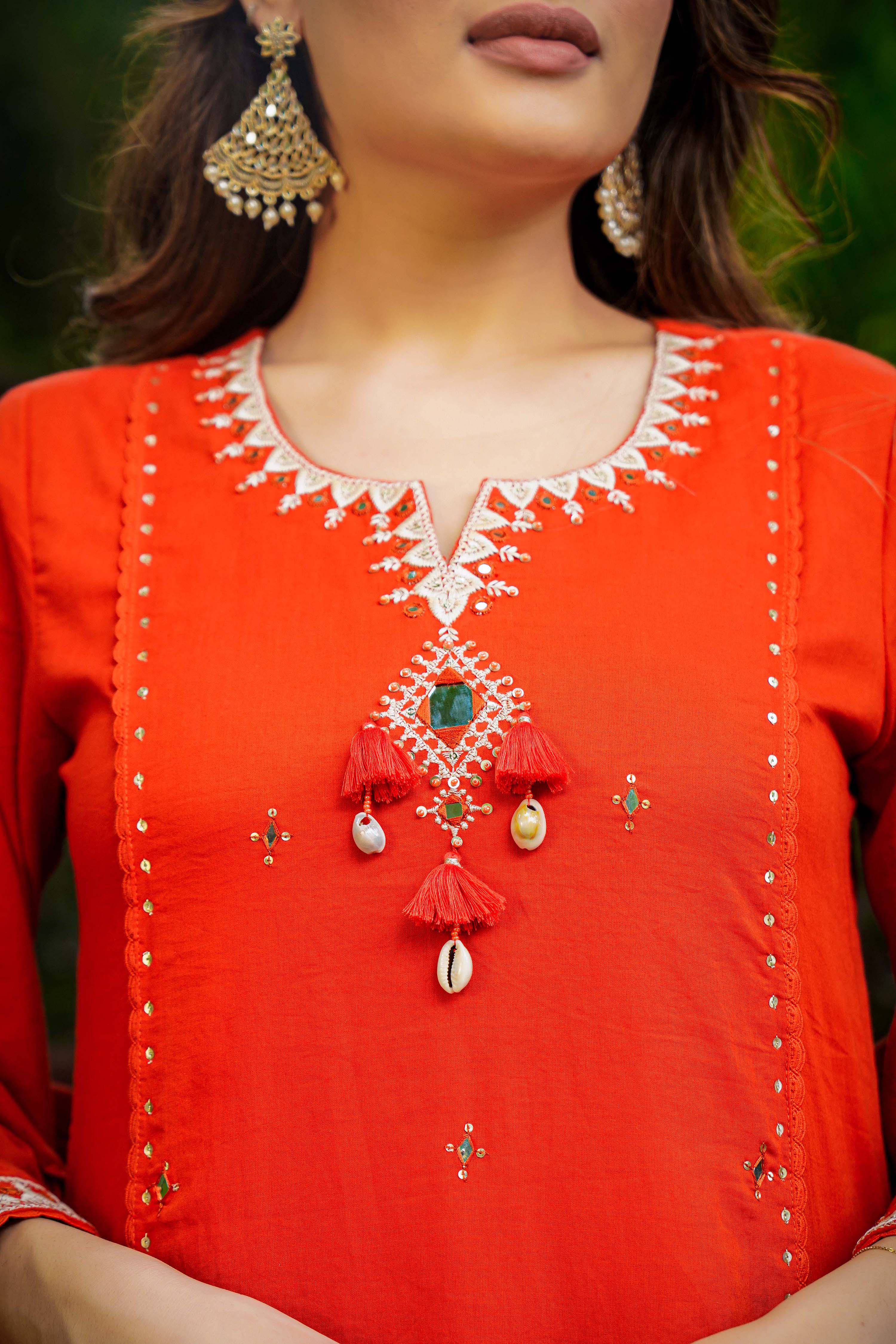 Rust Bloom Flared Mul Cotton Suit Set - Image 11