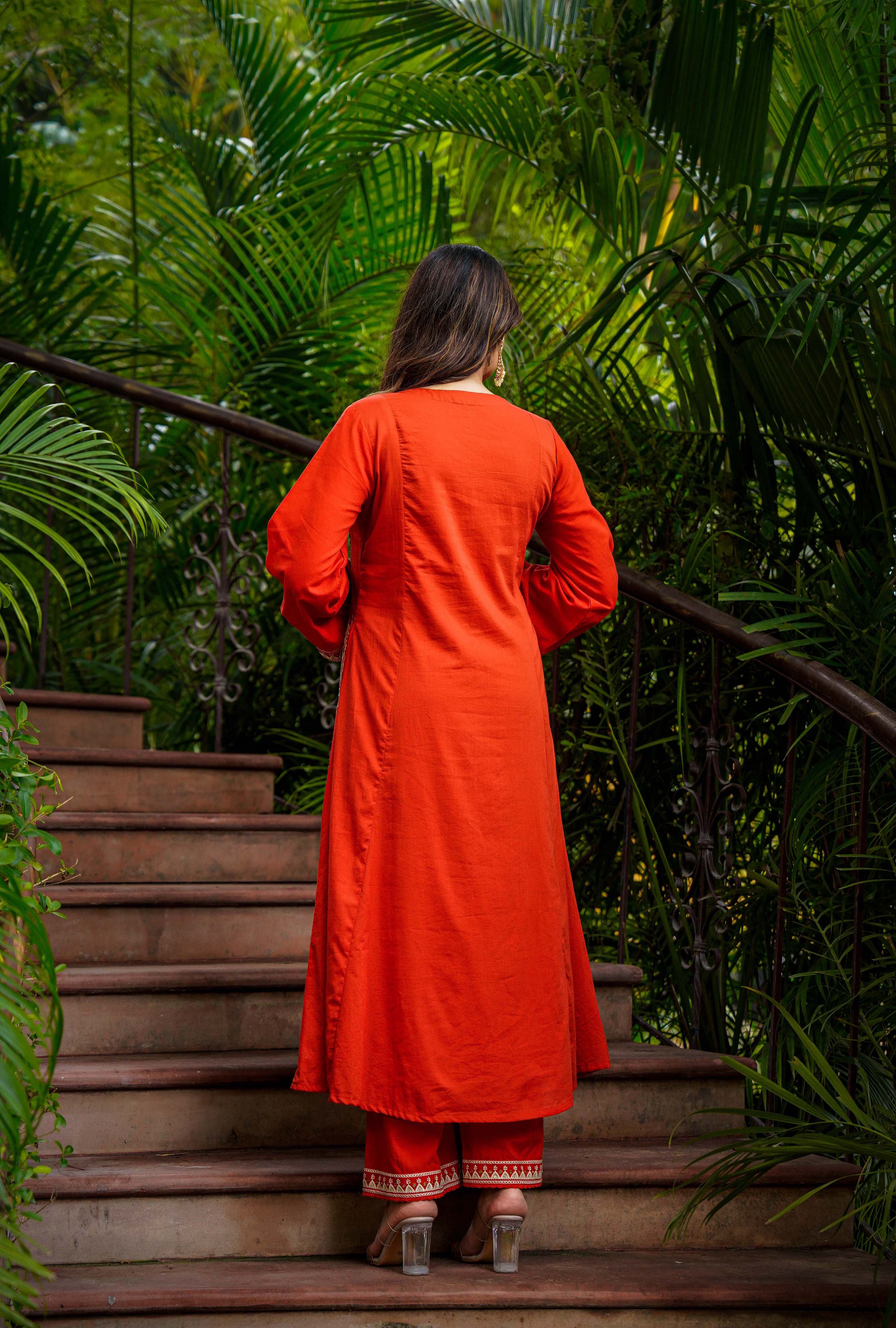 Rust Bloom Flared Mul Cotton Suit Set - Image 15