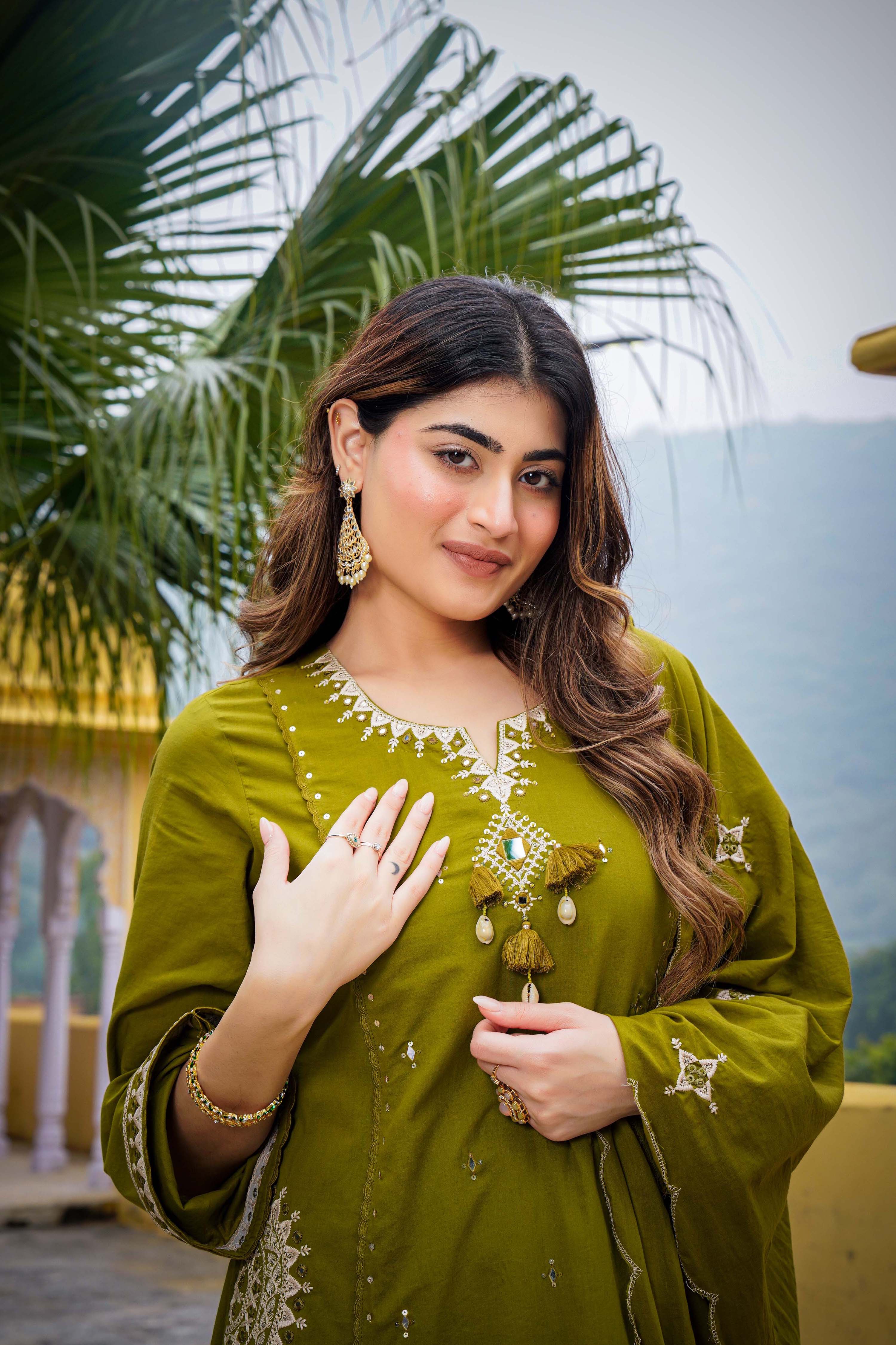 Olive Bloom Flared Mul Cotton Suit Set - Image 10