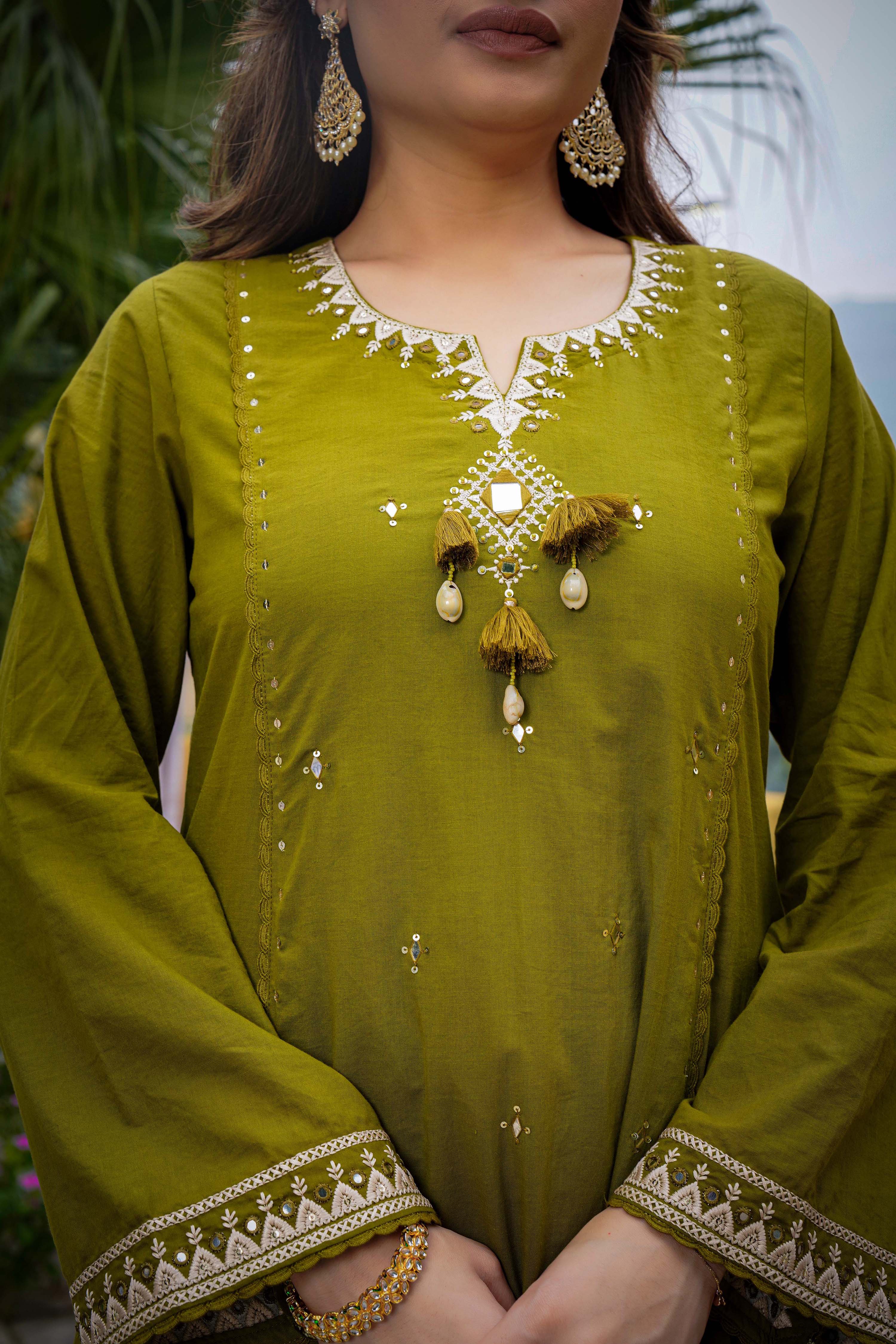 Olive Bloom Flared Mul Cotton Suit Set - Image 11
