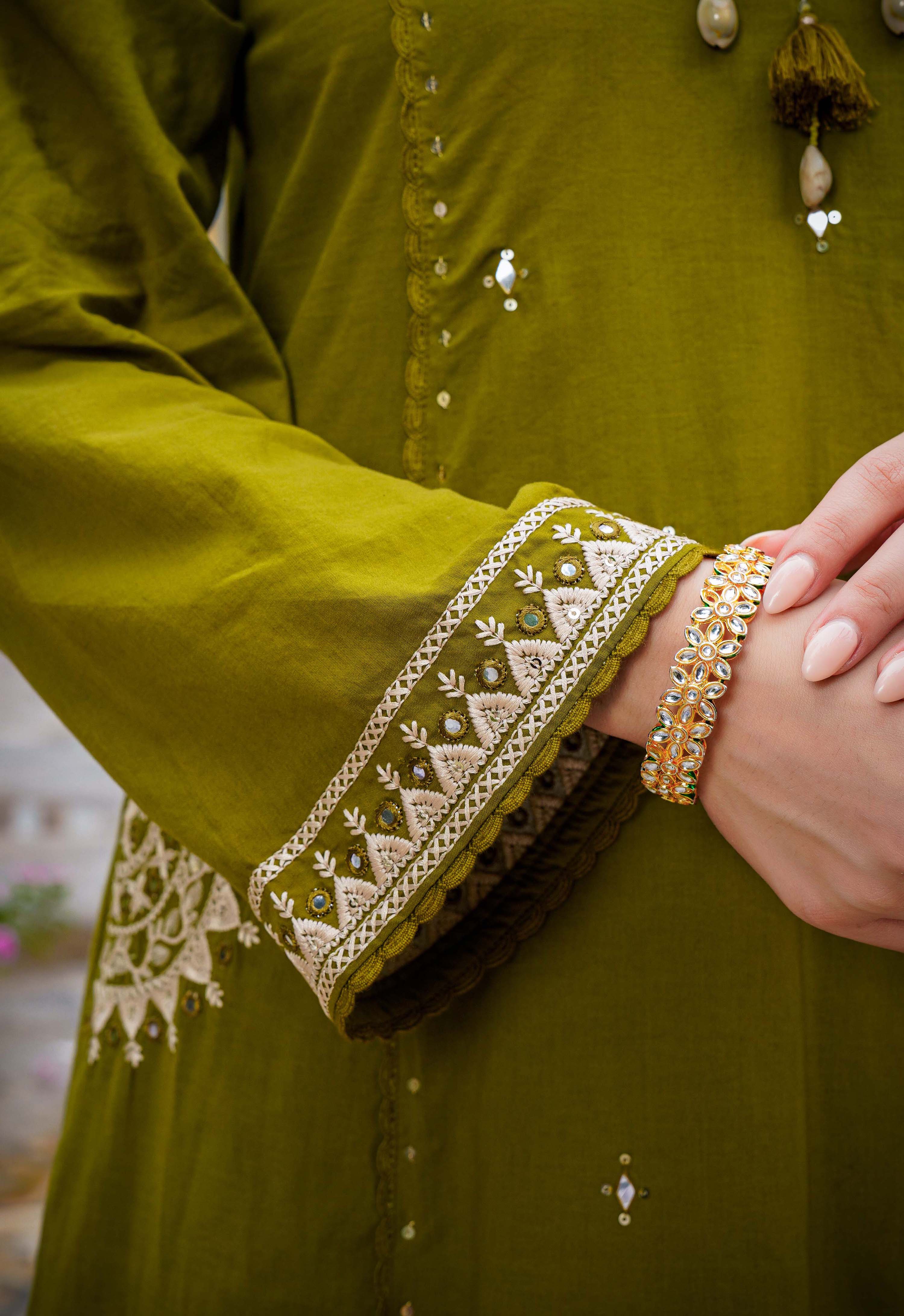 Olive Bloom Flared Mul Cotton Suit Set - Image 12