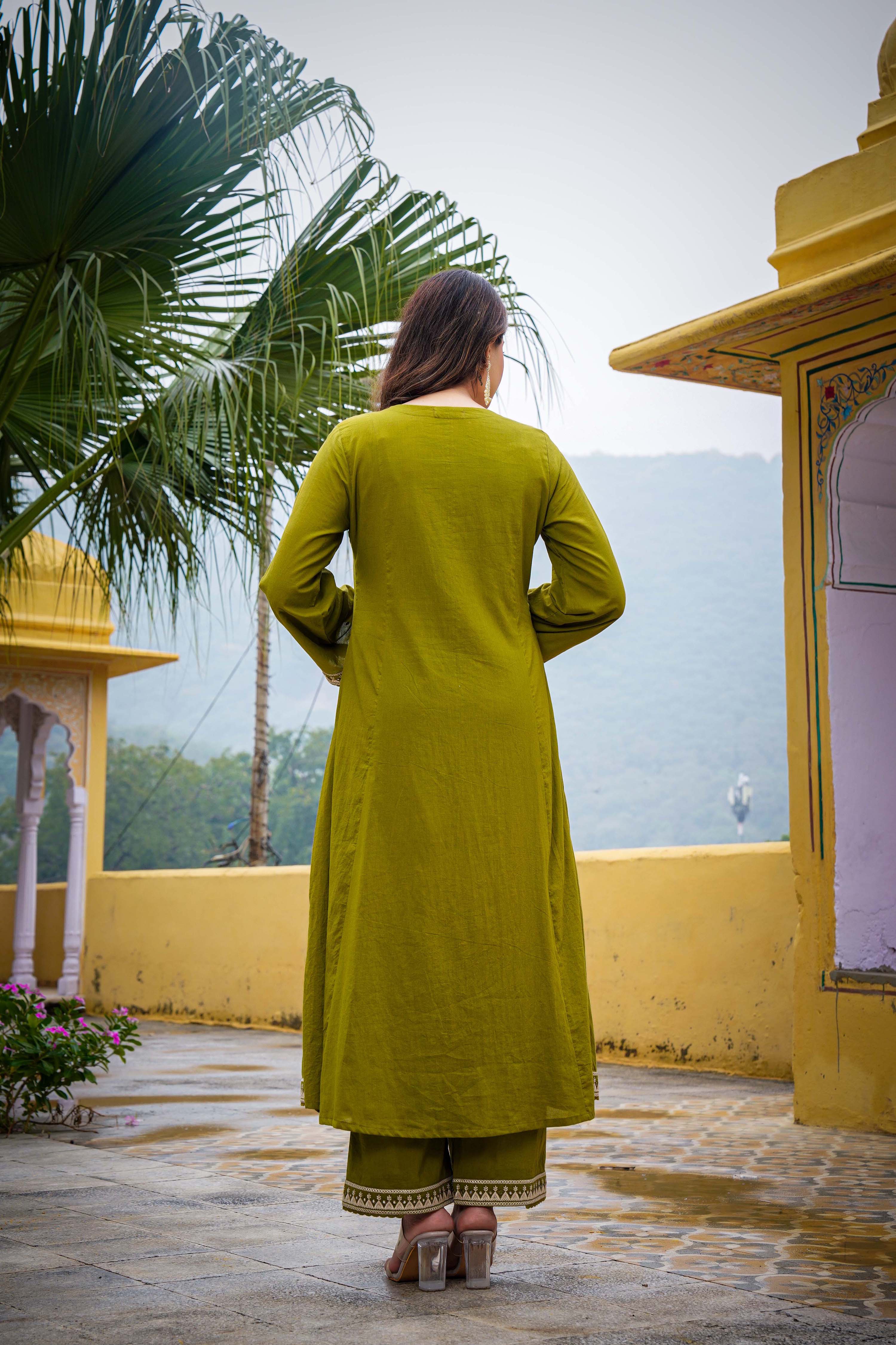 Olive Bloom Flared Mul Cotton Suit Set - Image 13